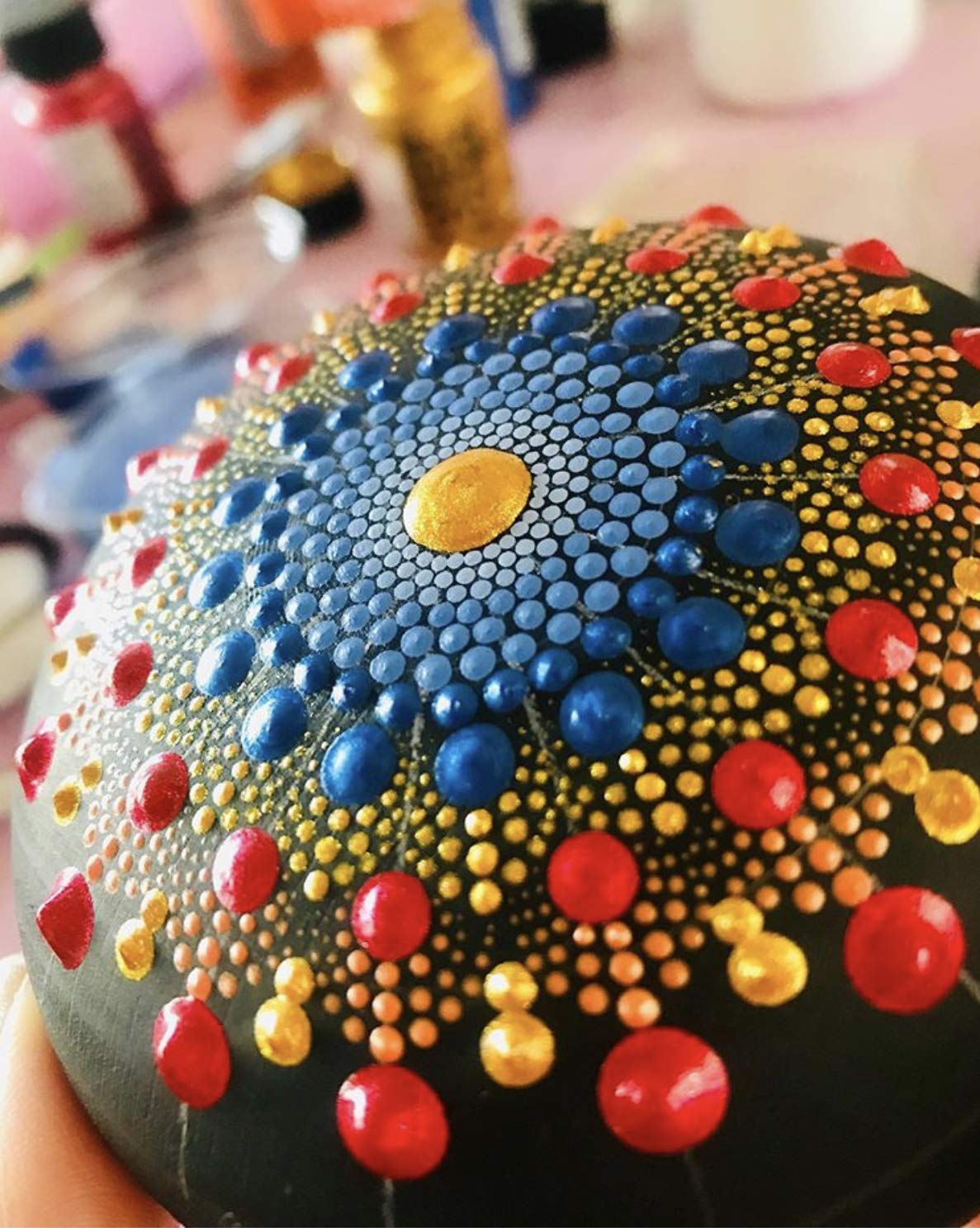 Mandalart Fabric Dot Taş Görünümlü Ahşap 10 * 10 cm