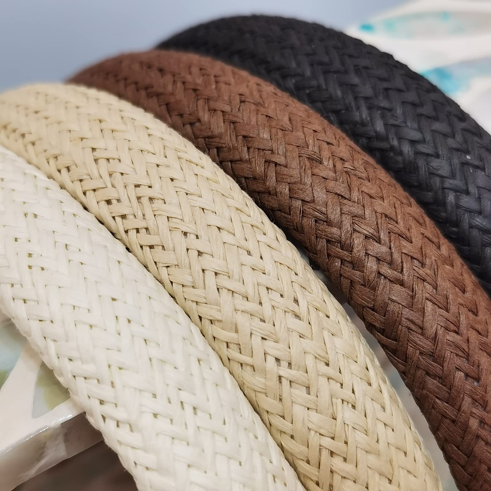i-lan 4-pak prostych rattanowych opasek na głowę, 15 cm, wygodne, białe, beżowe, czarne, brązowe opaski na głowę o szerokości 5 cm, wyściełane opaski do włosów w stylu boho, nakrycie głowy dla