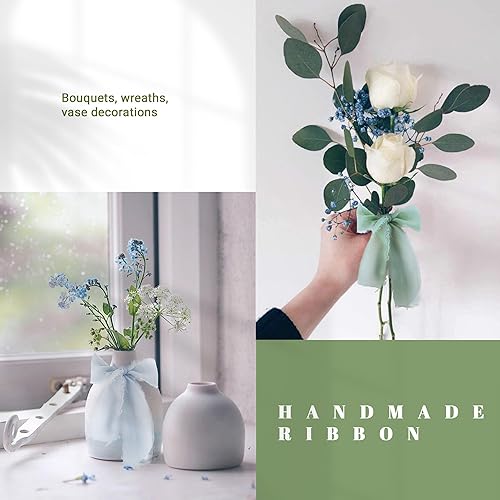 Miniatura 7 de Cinta rosa para envoltura de regalos, cinta de seda hecha a mano con flecos para ramos de novia, envoltura de invitaciones de boda, 4 rollos de 1.6