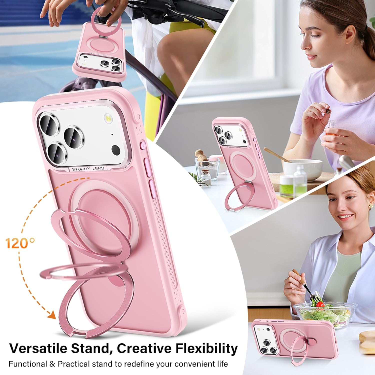 Designed for iPhone 17 Pro Max Case with Magnetic Stand, [Military Drop Protection][Great Grip Feeling] Matte Translucent Back Slim Shockproof Phone Cover for iPhone 17 Pro Max 6.9", Pink