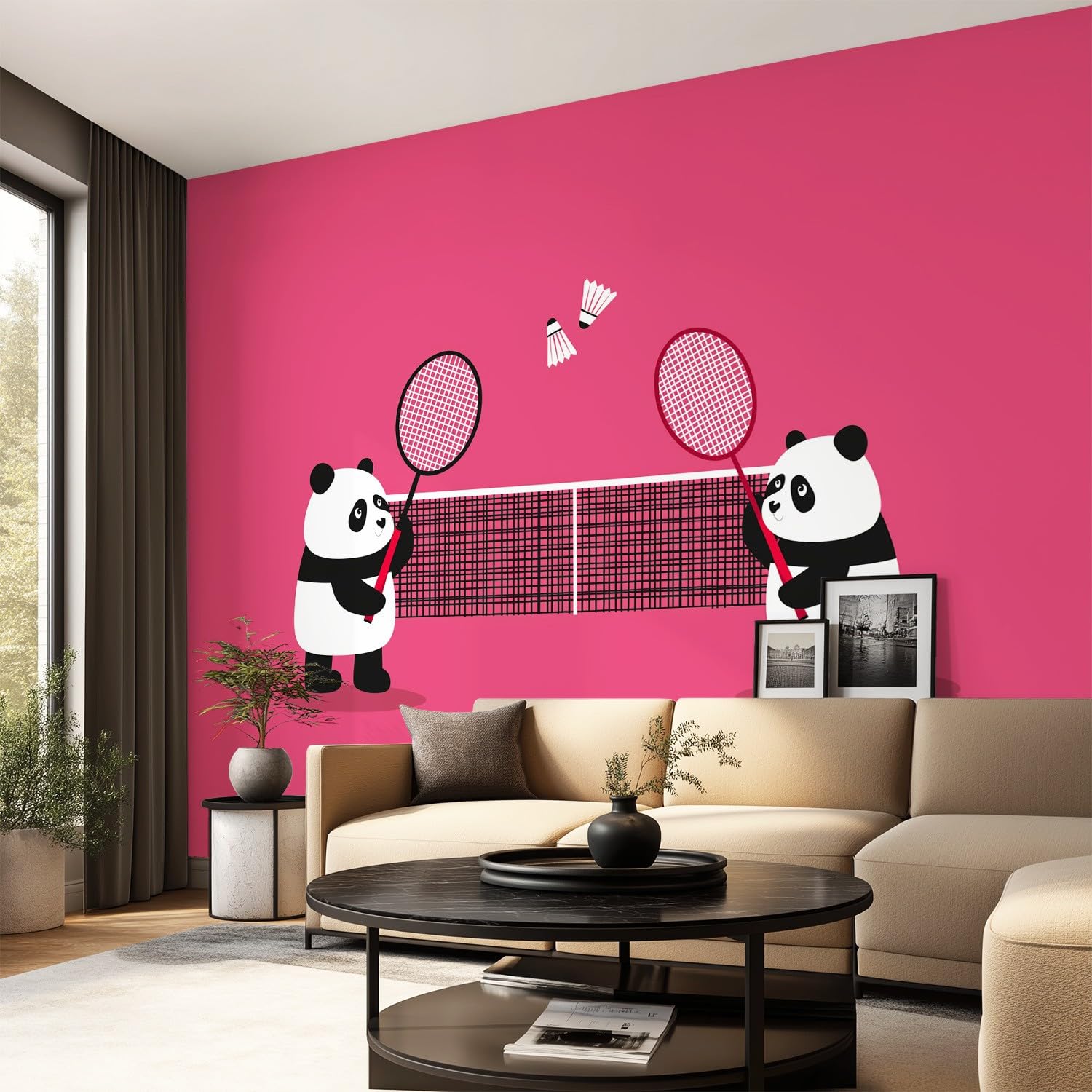 Panoramiczna niestandardowa tapeta 3D mural kreskówka, zabawa, wzór zwierzęcy, panda, badminton, sport dekoracja plakat obraz projekt murale sztuka ścienna do sypialni pokoju nastolatka włóknina