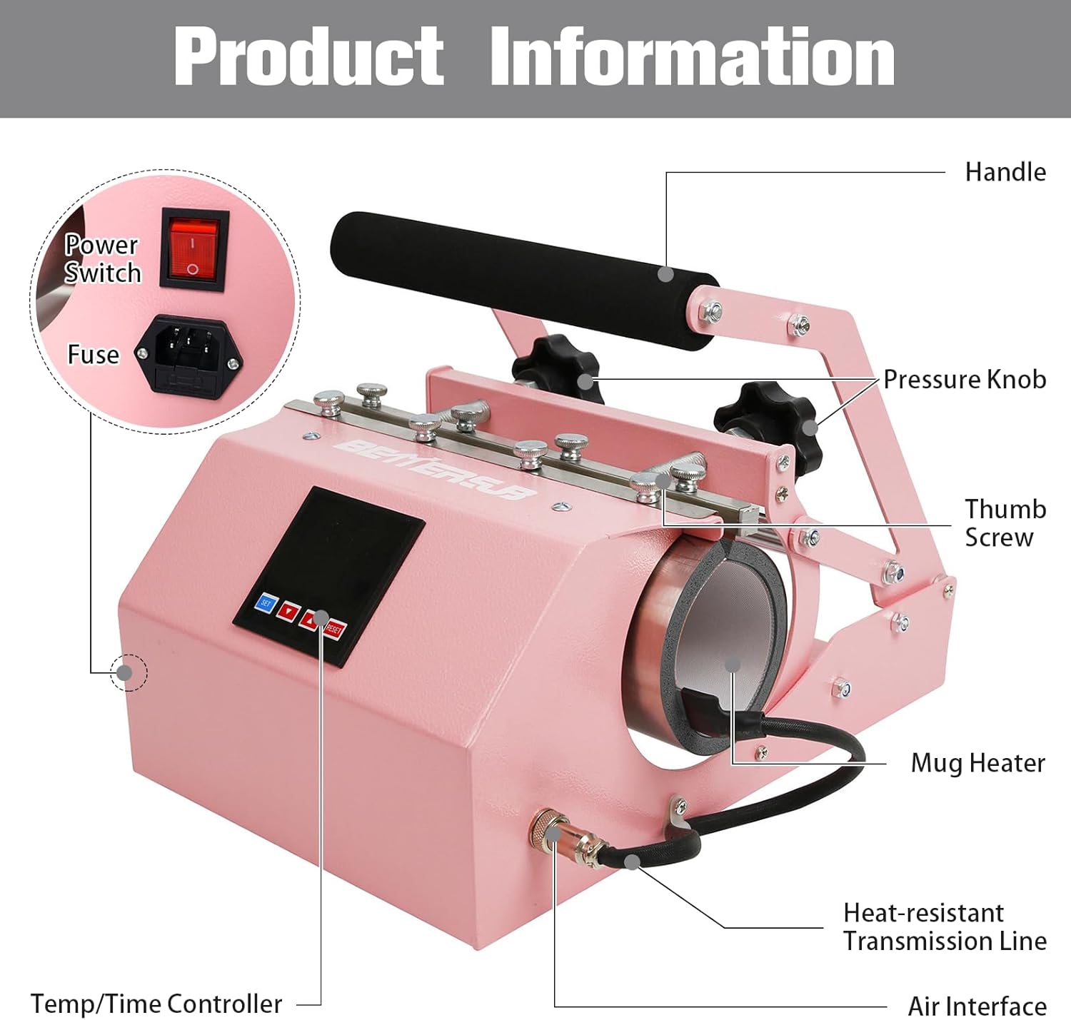 BetterSub Tumbler Mug Heat Press Machine 30 OZ 20 OZ 16 OZ Sublimation Straight Skinny Tumbler Mug Sublimation Print 11 OZ 15 OZ Sublimation Mug Heat Transfer Pink