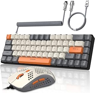 YINDIAO T8 60% RGB Gaming Keyboard and Mouse Combos+Coiled USB C Cable,Wired Mechanical Keyboard,68 Keys TKL Compact Mini Layout,Honeycomb Gaming Mouse,Up to 6400DPI,for PC MAC PS5 Xbox,Dark Grey
