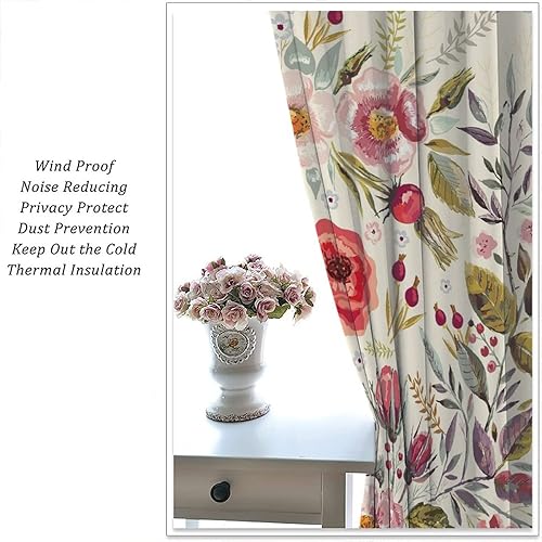 Miniatura 484 de Retro 70s Floral Blackout Window Curtains, Watercolor Flower Plant Rustic Modern Style Pattern Window Drapes, for Bedroom Living Room 42x45in 2