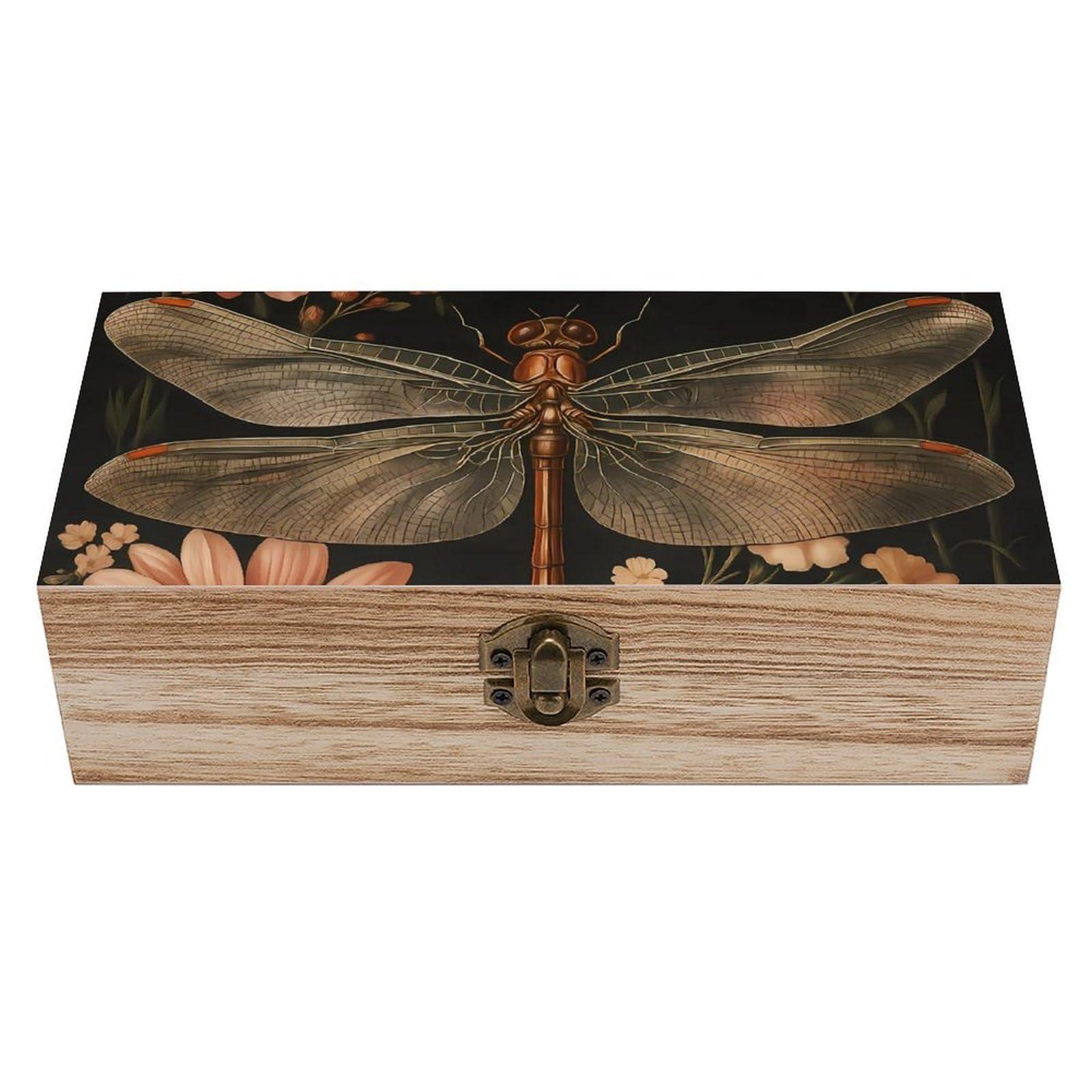 Oudrspo Dragonfly And Floral Retro Wooden Storage Box Keepsake Jewelry Decorative Art Storages Box Gift Boxs