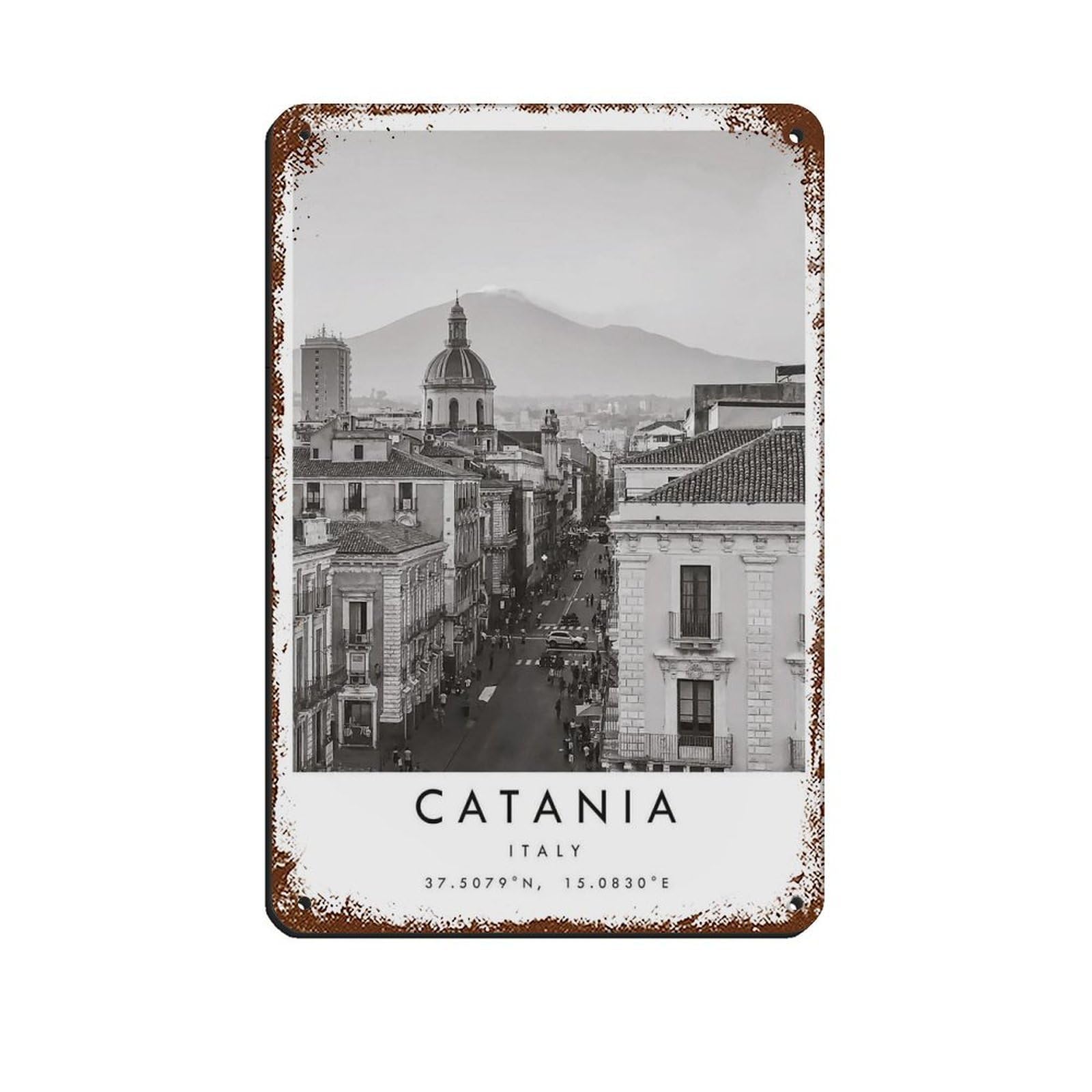 Catania Travel, Catania Poster Retro Poster Metal Tin Sign Chic Art Retro Iron Painting Bar People Cave Cafe Family Garage Poster Wall Decoration 8x12inch(20x30cm)