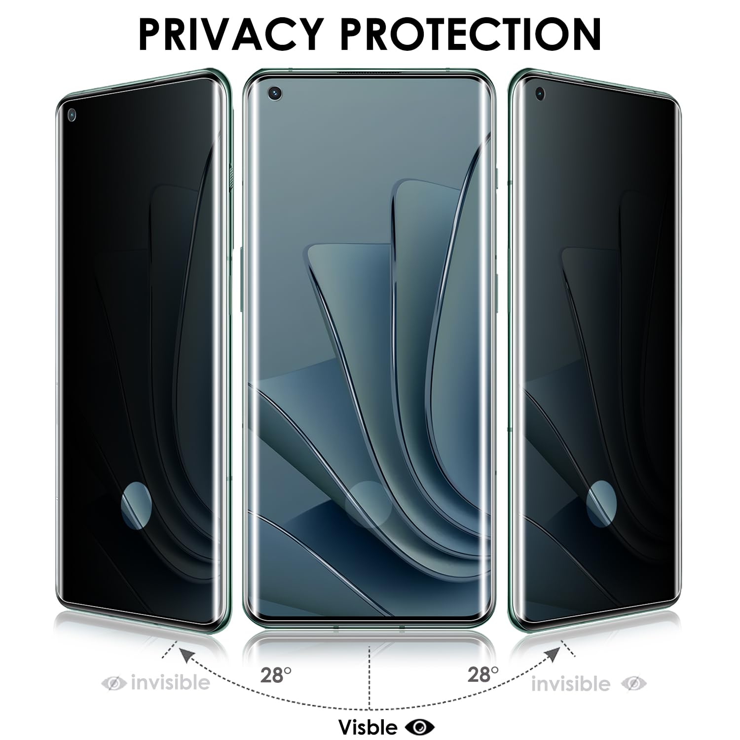 Lot de 3 protections d'écran de confidentialité en verre trempé pour OnePlus 10 Pro, anti-espion, toucher sensible, compatible avec empreintes digitales, dureté 9H, résistant aux rayures