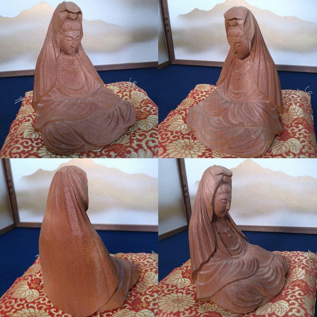 Amazon.co.jp: AC94 得地秀生作 白衣観音菩薩 木彫 共箱 共布 略歴付