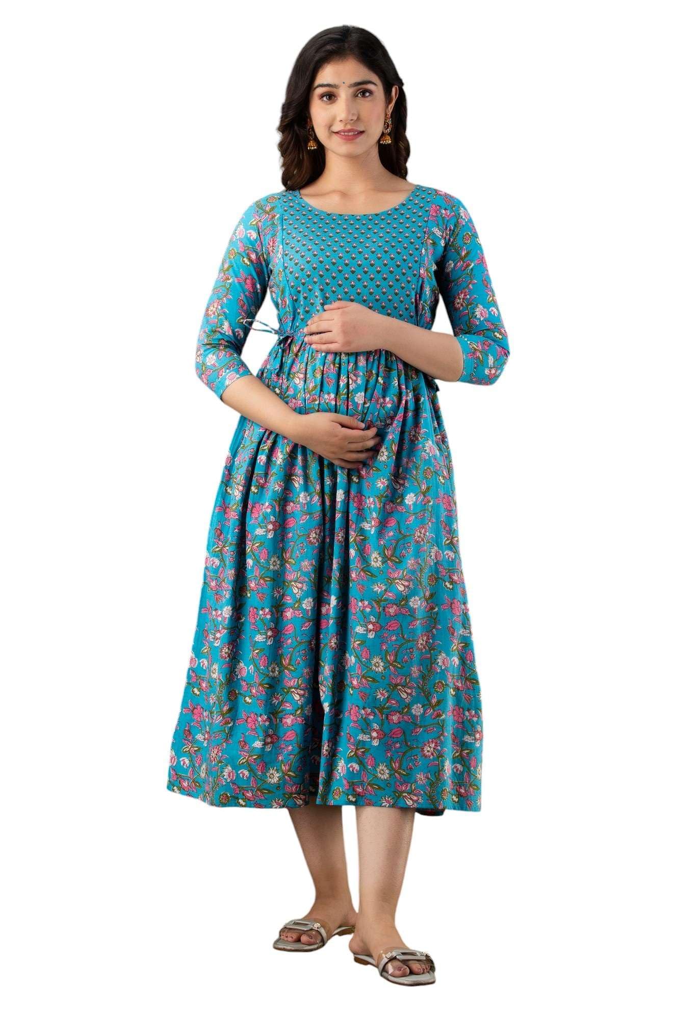 murli kurti Women's Pure Cotton Floral Printed Maternity Gown/Maternity Wear/Feeding Gown A-line Maternity Feeding Dress Maternity Kurti Gown for Women-picture-17