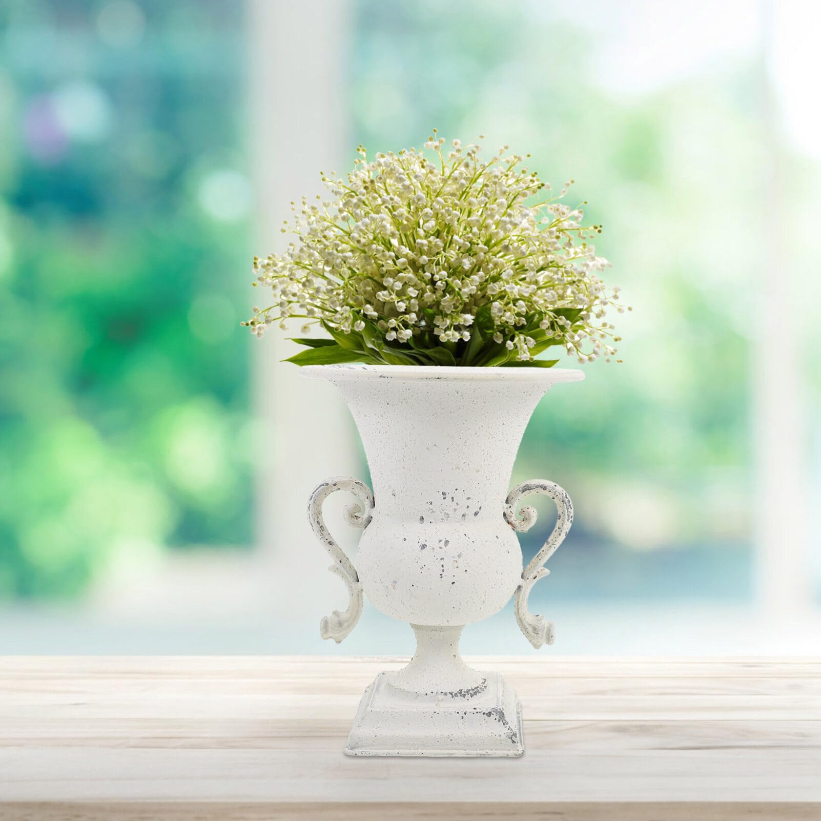 Alipis Vaso a urna in metallo, stile classico, in ferro anticato, decorativo, rustico, con stelo romano, per esterni, per giardino, patio B