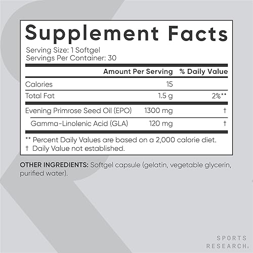 Miniatura 3 de Aceite de onagra 1300 mg de flor de onagra prensada en frío  verificado sin OMG sin hexano y gluten 30 cápsulas blandas líquidas