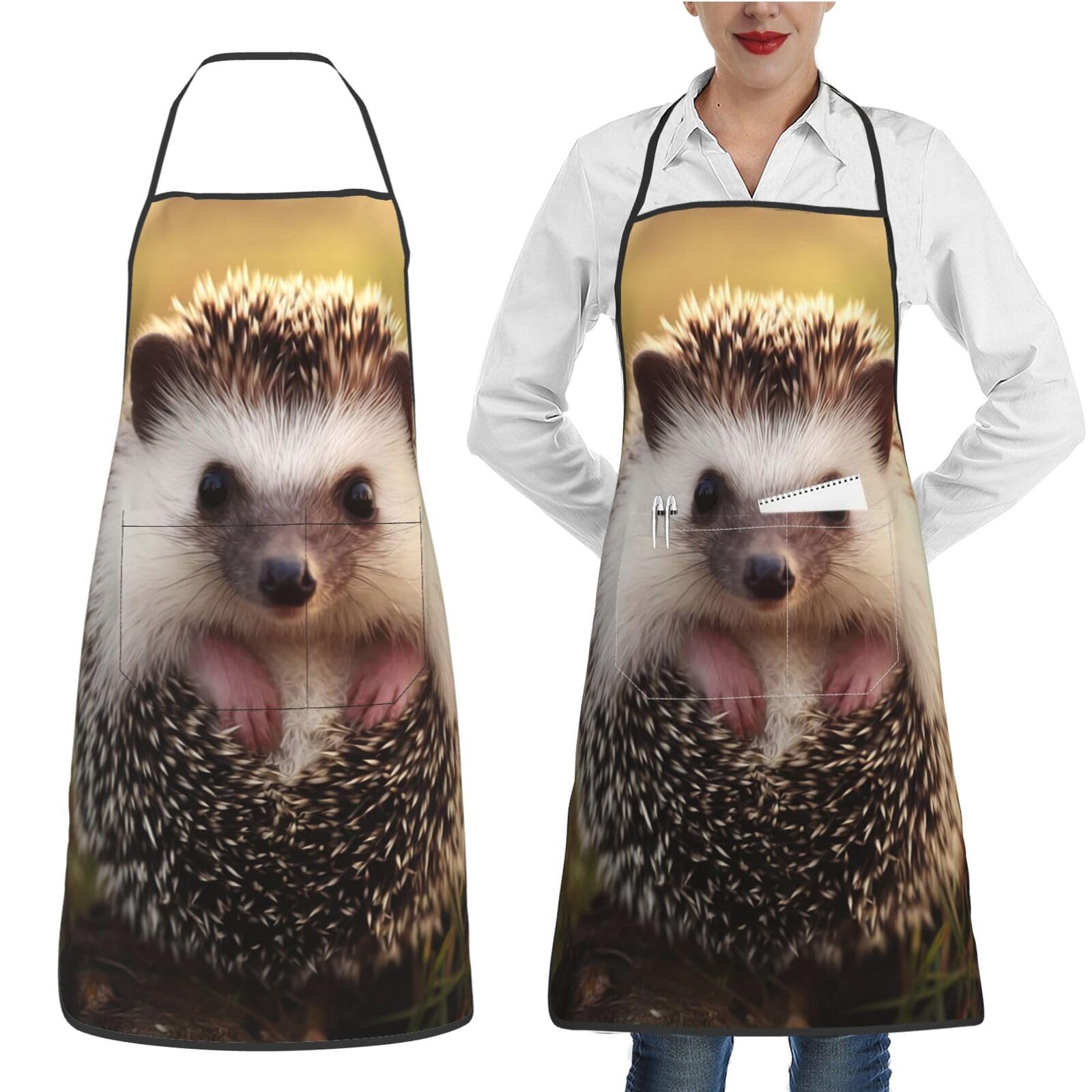 Mxzerfkgla Unisex Hedgehog Waterproof Aprons For Women Men Adjustable Bib Apron Chef Cooking Aprons For Kitchen