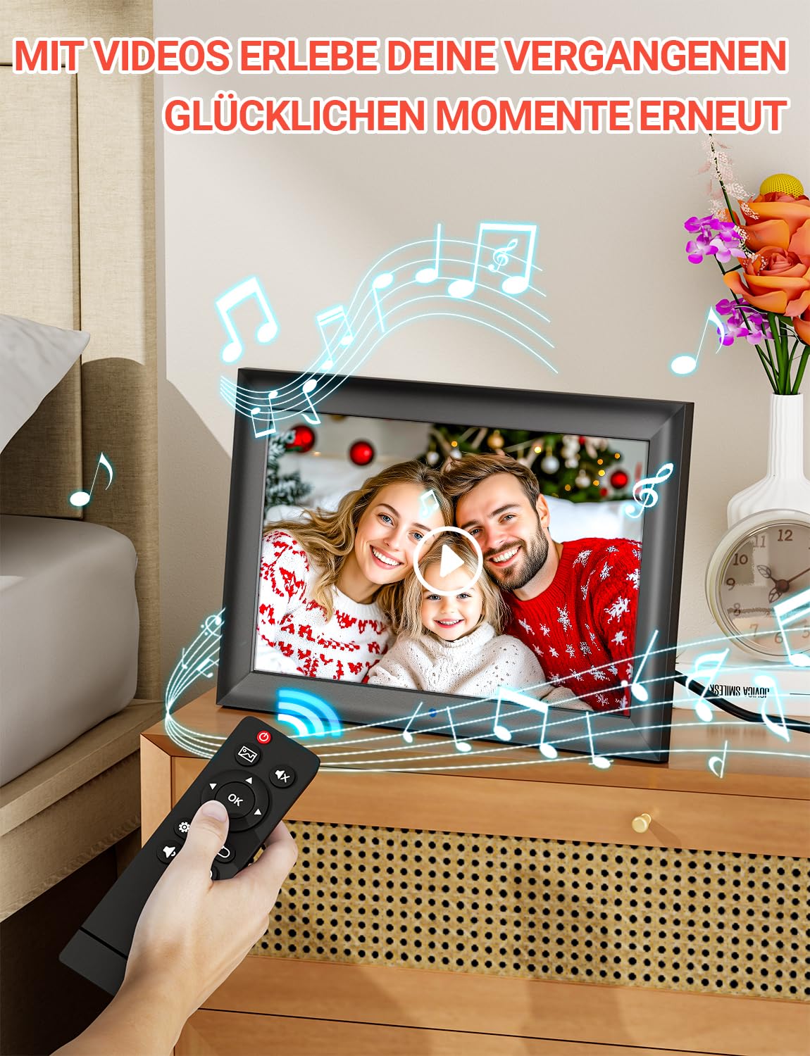 Digitaler Bilderrahmen 10,1 Zoll 1280x800 IPS USB SD-Karte Automatische Drehfunktion Foto Musik Video Player