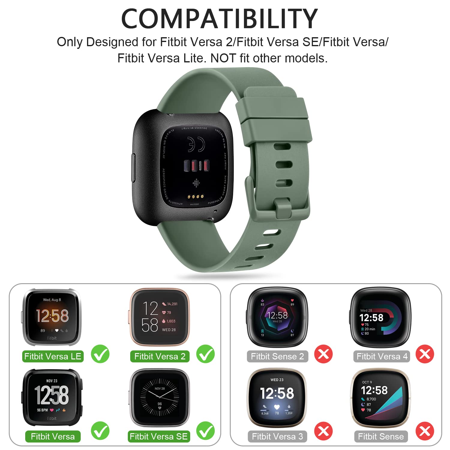 Mugust Silikon Armband Für Fitbit Versa 2, Versa, Versa Lite & SE – Weich, Atmungsaktiv, Verstellbar
