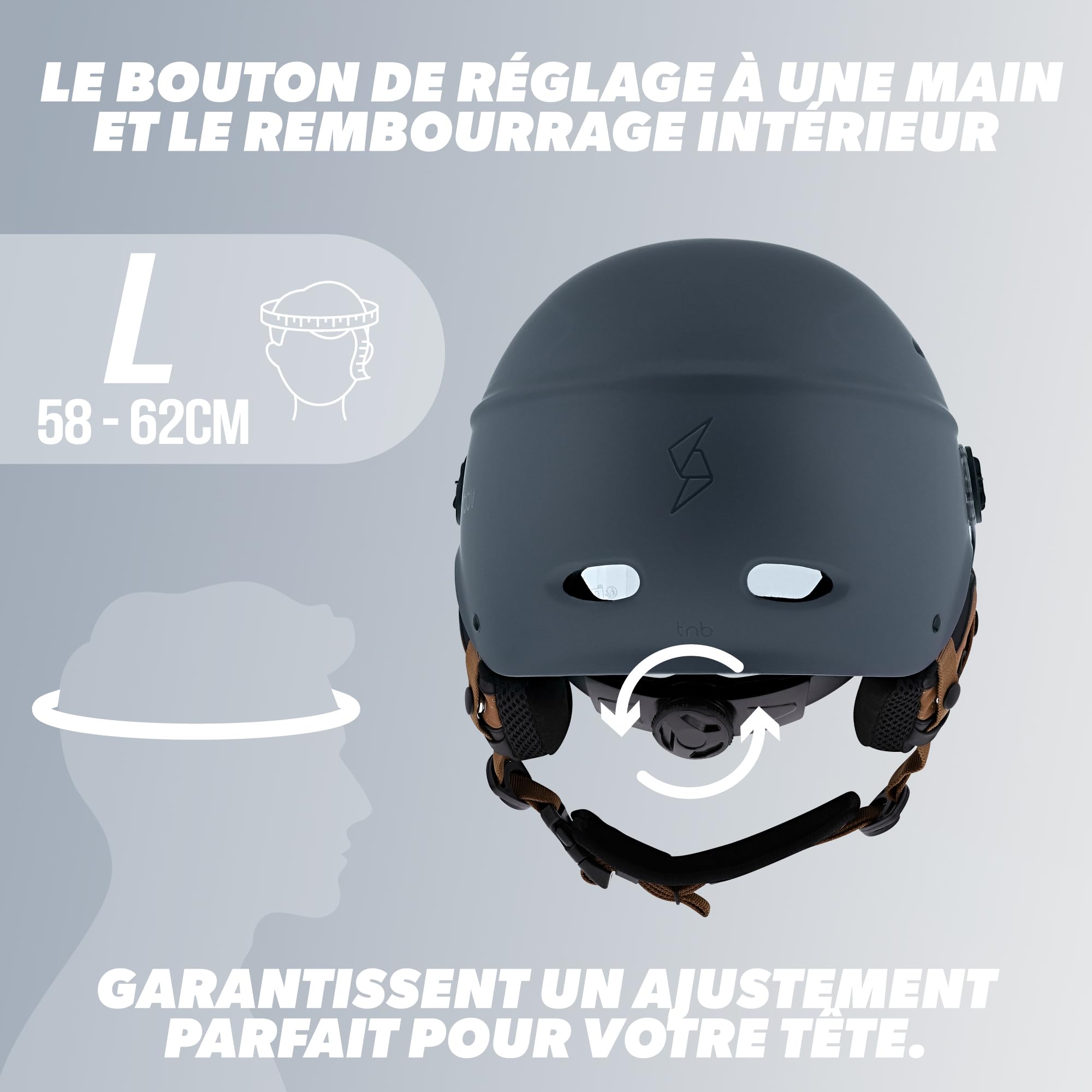 T'nB - Visor, Casque de Protection Vélo et Trottinette Electrique, pour Homme et Femme, Visière Transparente, Réglage Molette, Caches-Oreilles Détachables