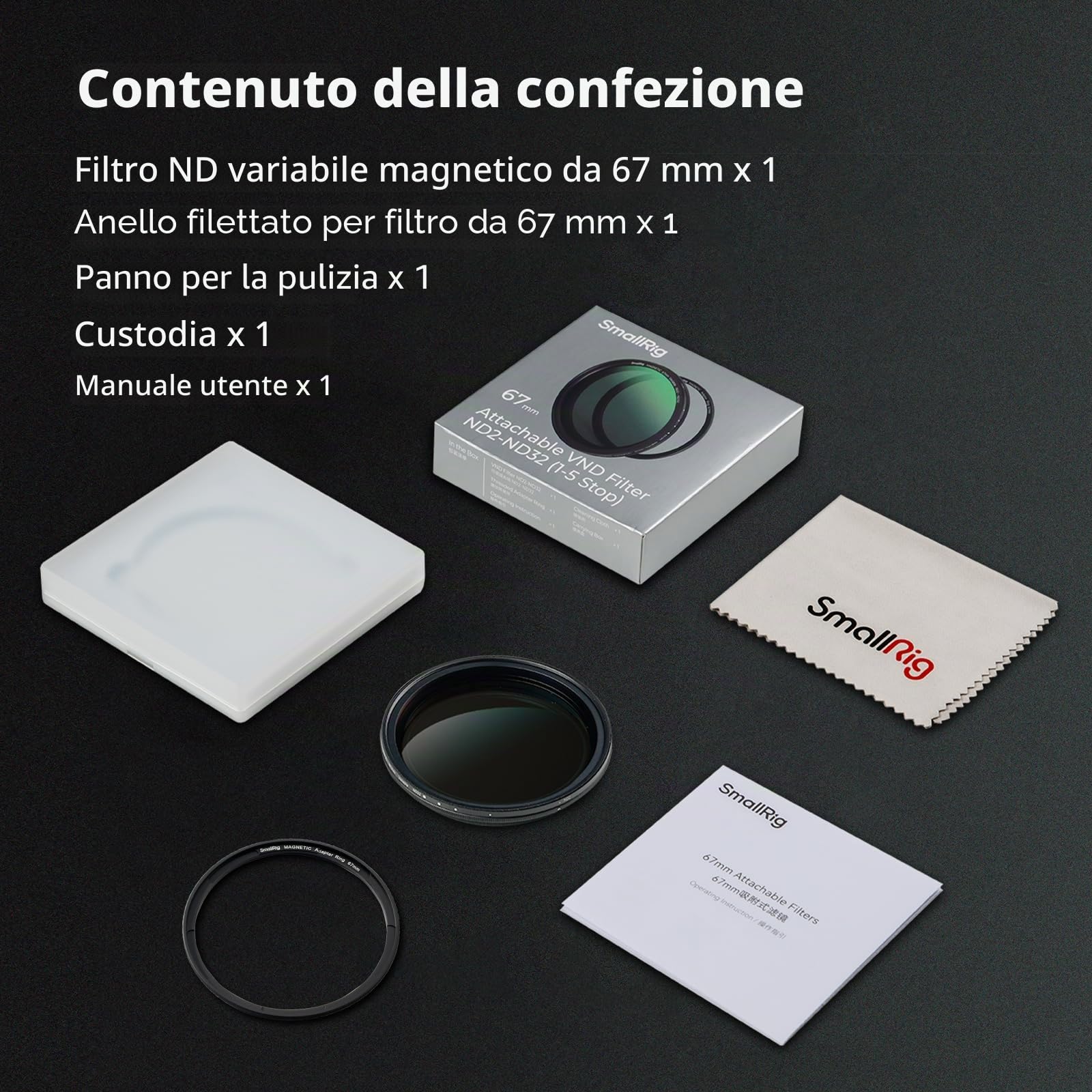 SMALLRIG Filtro ND Variabile Magnetico da 67 mm ND2-ND32 (1-5 stop) + Anello Filtro Filettato, Nessuna Croce a X, Filtro a Densità Neutra Regolabile Resistente ai Graffi in Vetro Ottico HD - 4581