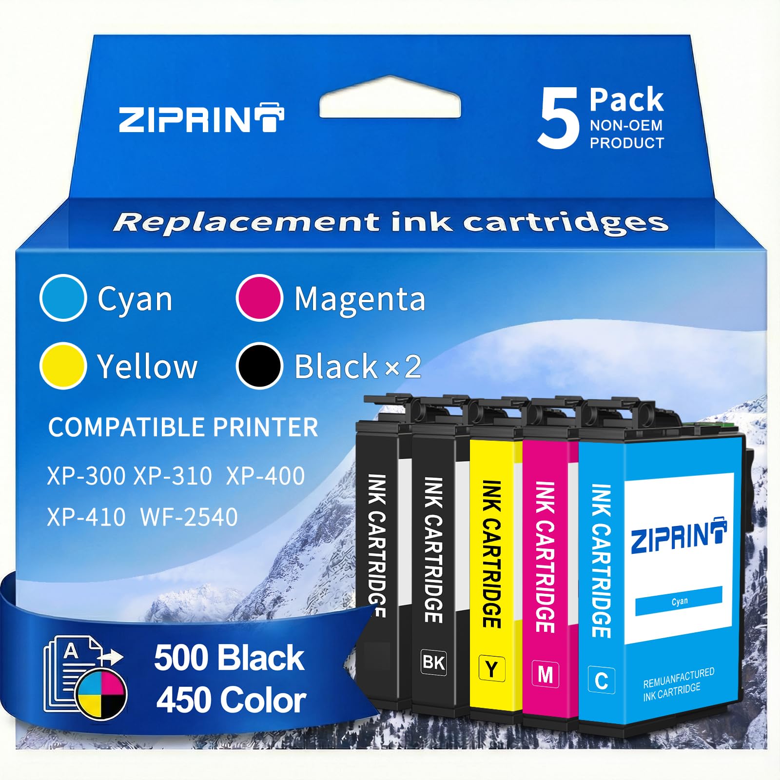 Photo 1 of ZIPRINT Remanufactured Ink Cartridge Replacement for Epson 200XL Ink Combo Pack for XP-410 WF-2540 WF-2530 XP-310 XP-400 Printer (2 Black, 1 Cyan, 1Magenta, 1 Yellow)