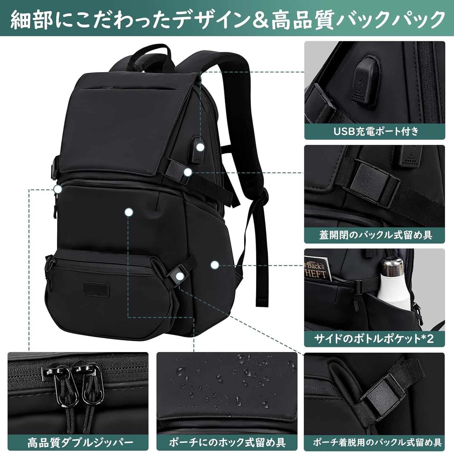 lovvento] 16インチPC対応 リュック レディース 2点セット ポーチ付き