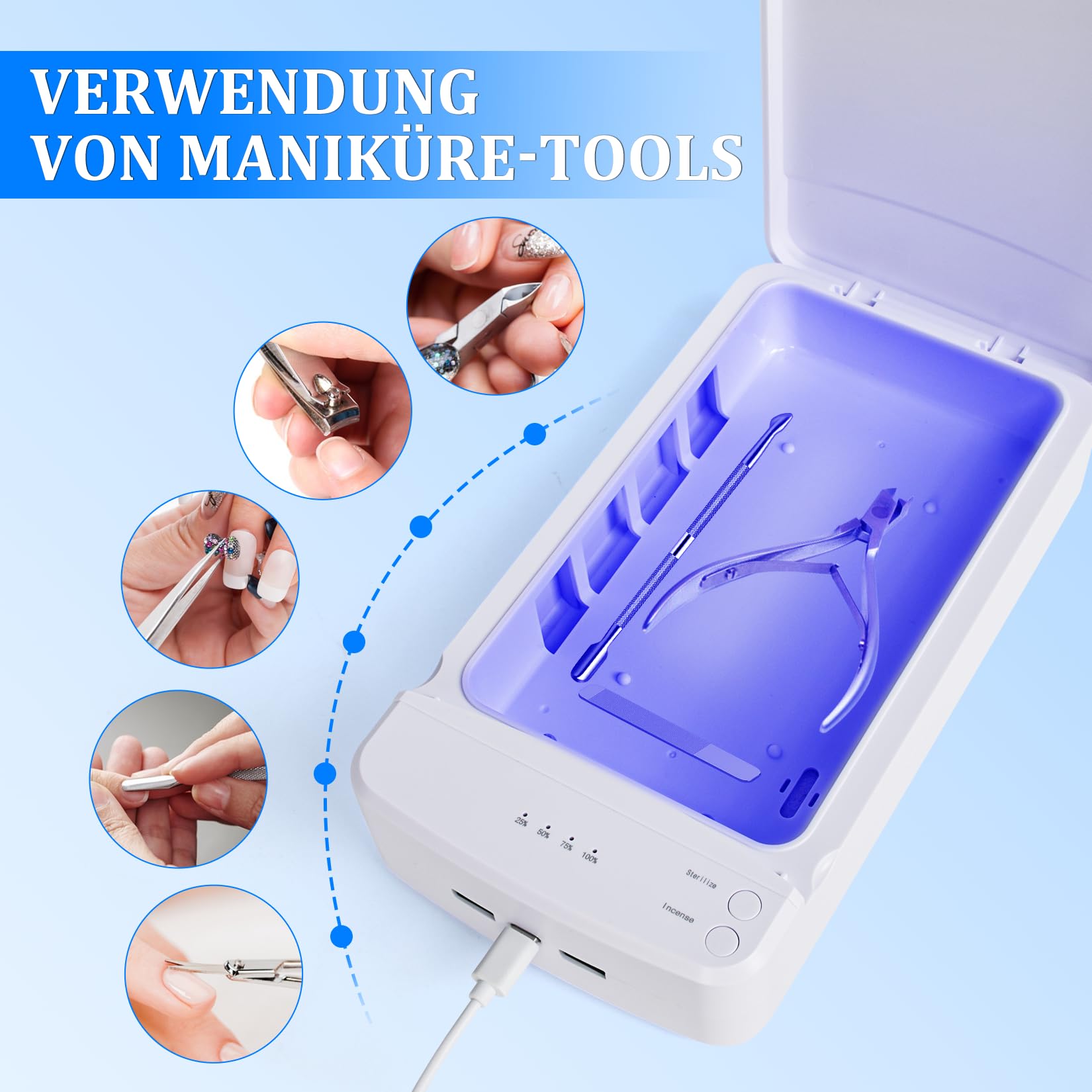 AORAEM Tragbare Doppelschichtige UV Lampe Sterilisator, UV Sterilisator für Instrumente, Professionelle UV Desinfektionsgerät Mit Leisem Betrieb Geeignet für Nagelwerkzeuge und Nagelsalons (weiß)