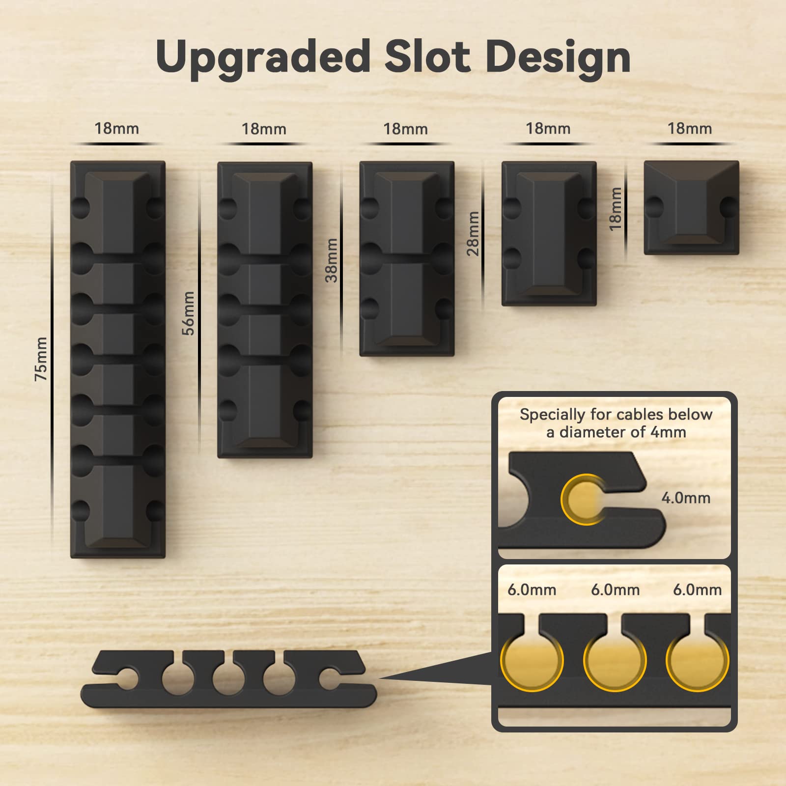 Set Fermacavi AGPTEK 5 Pezzi – Organizzatore Cavi Autoadesivo In Silicone, Clip Multiforo Per Scrivania, USB, Audio, Elettrici, Nero