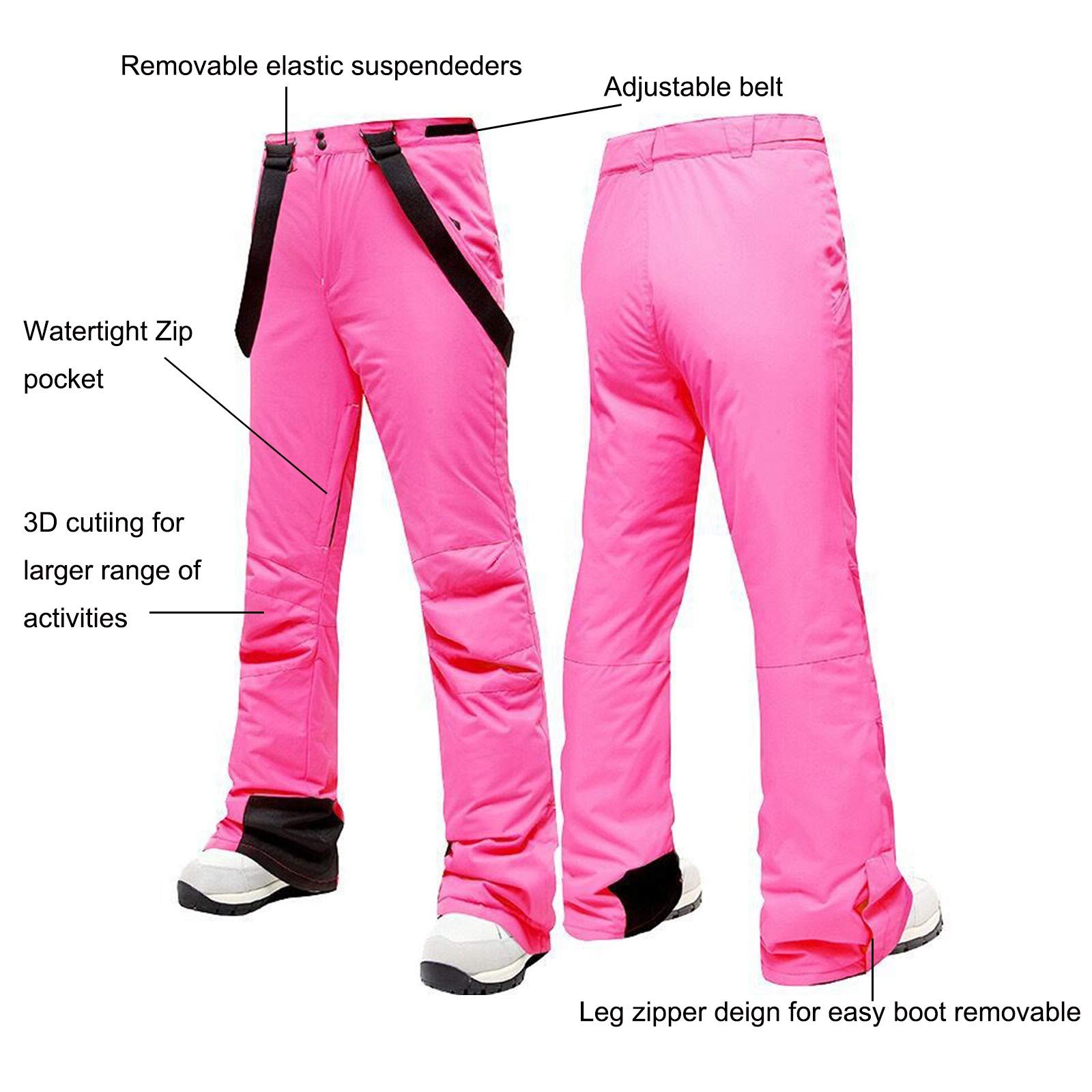 Damen-Skihose – isolierte Ski-Latzhose, wasserdichte Schneehose mit Fleecefutter, Thermo-Winteroverall zum Skifahren und Bergsteigen, atmungsaktive Wintersportbekleidung