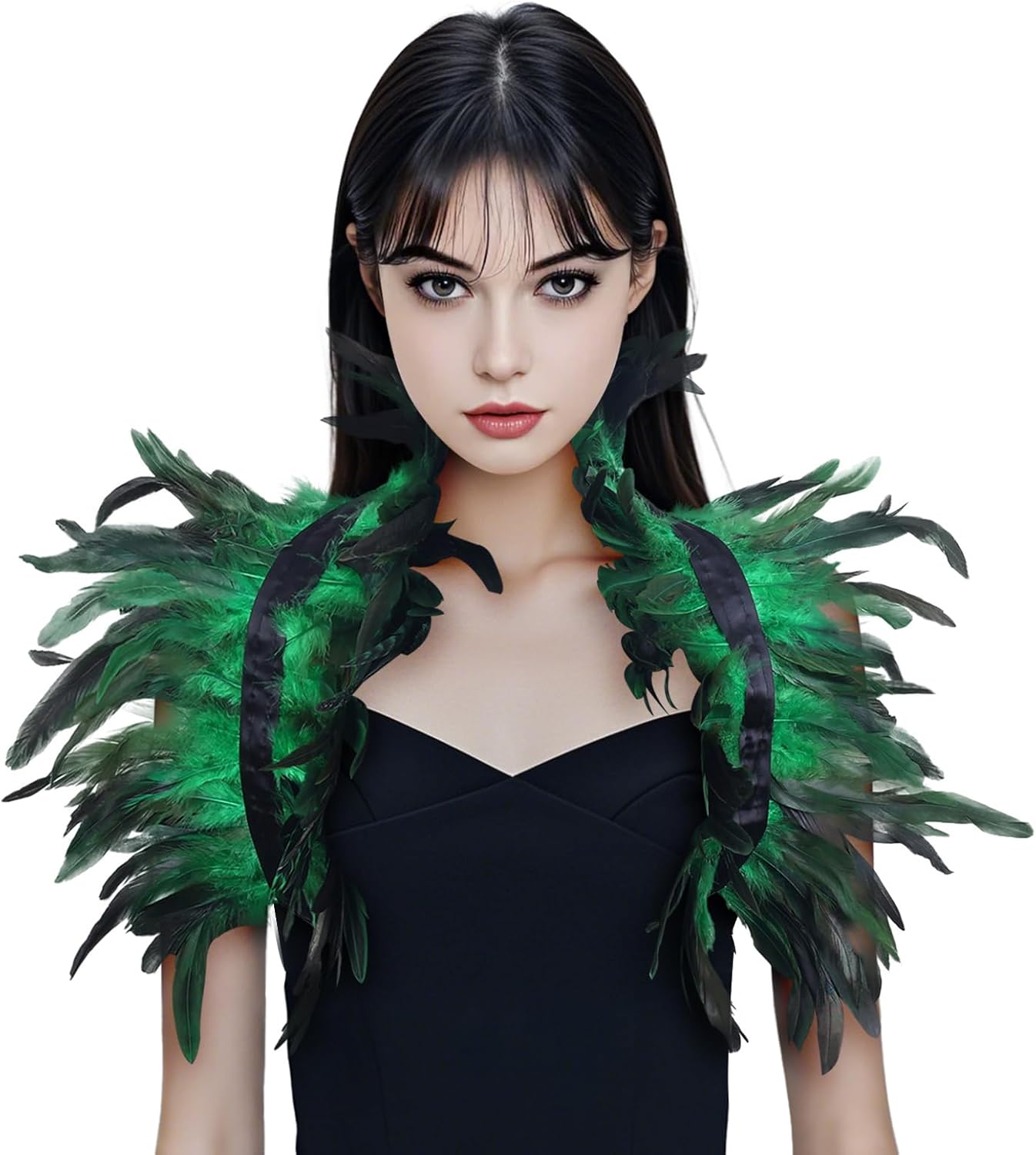 Gothic Natural Feather Shrug Feather Shawl Wrap Cape Victorian Collar for Halloween Cosplay Party Costume Accessories