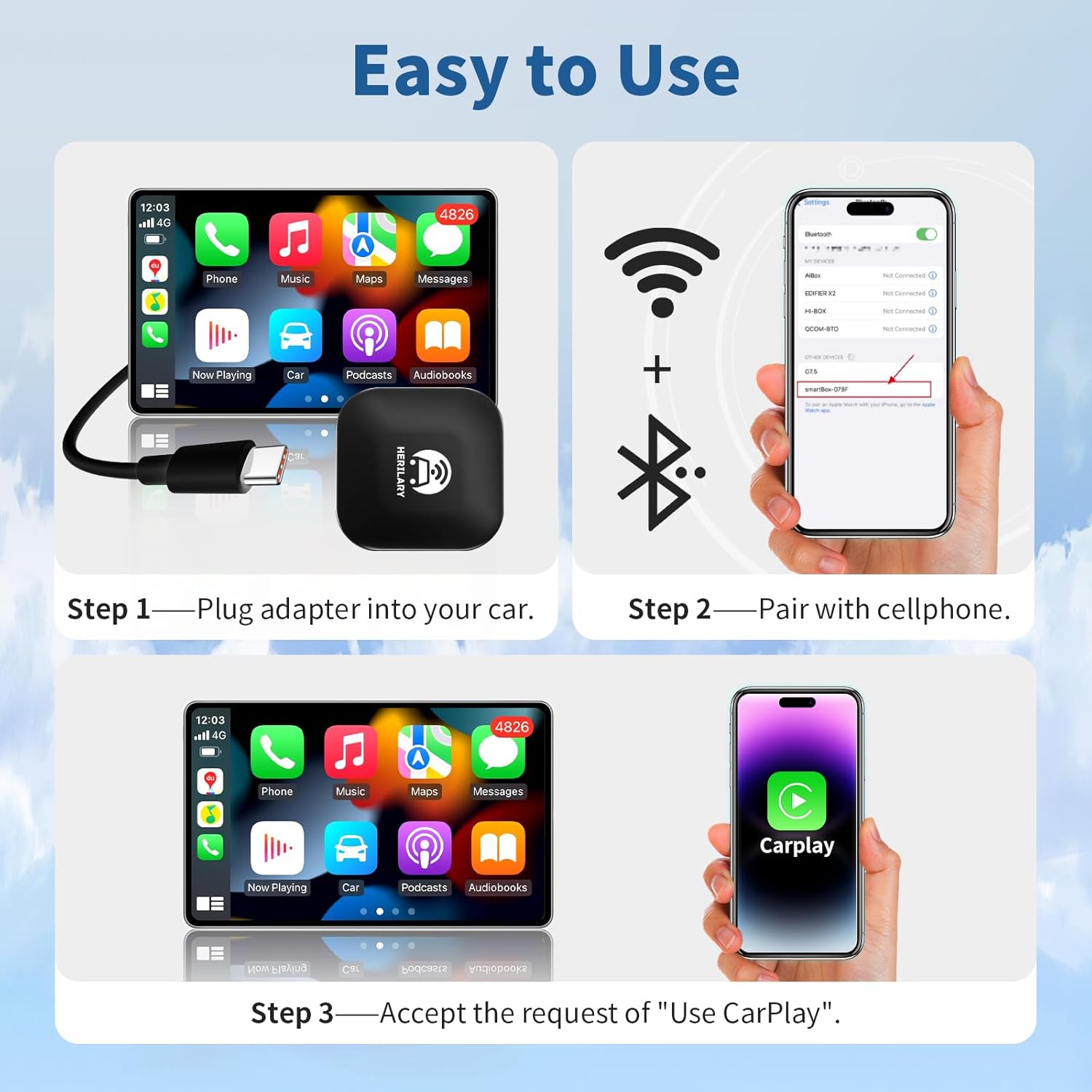 Wireless Apple CarPlay Adapter, CarPlay Wireless Dongle for iPhone iOS 10+, Plug  Play, 5.8GHz WiFi Faster Auto Connect for Cars with OEM Wired CarPlay