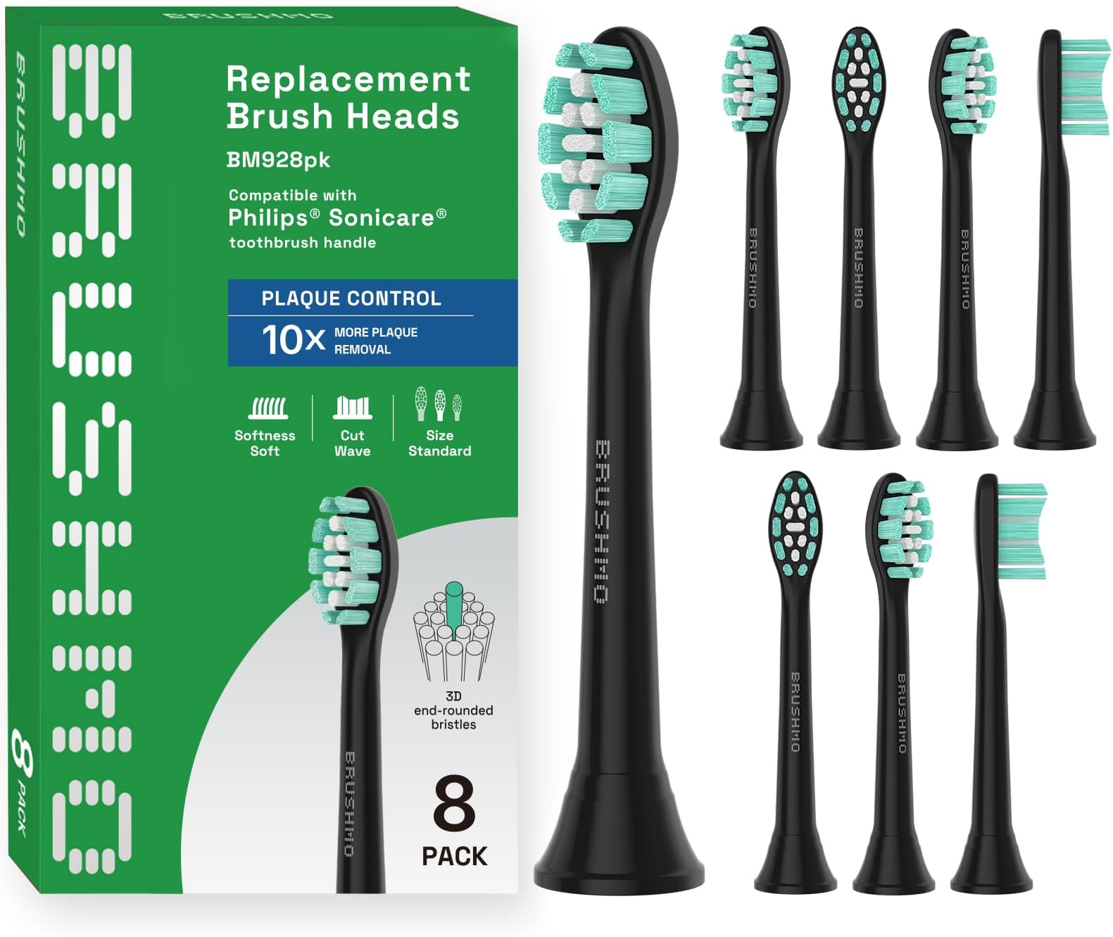 Brushmo Replacement Toothbrush Heads Compatible with Sonicare Electric Toothbrush, Black, 8 Pack