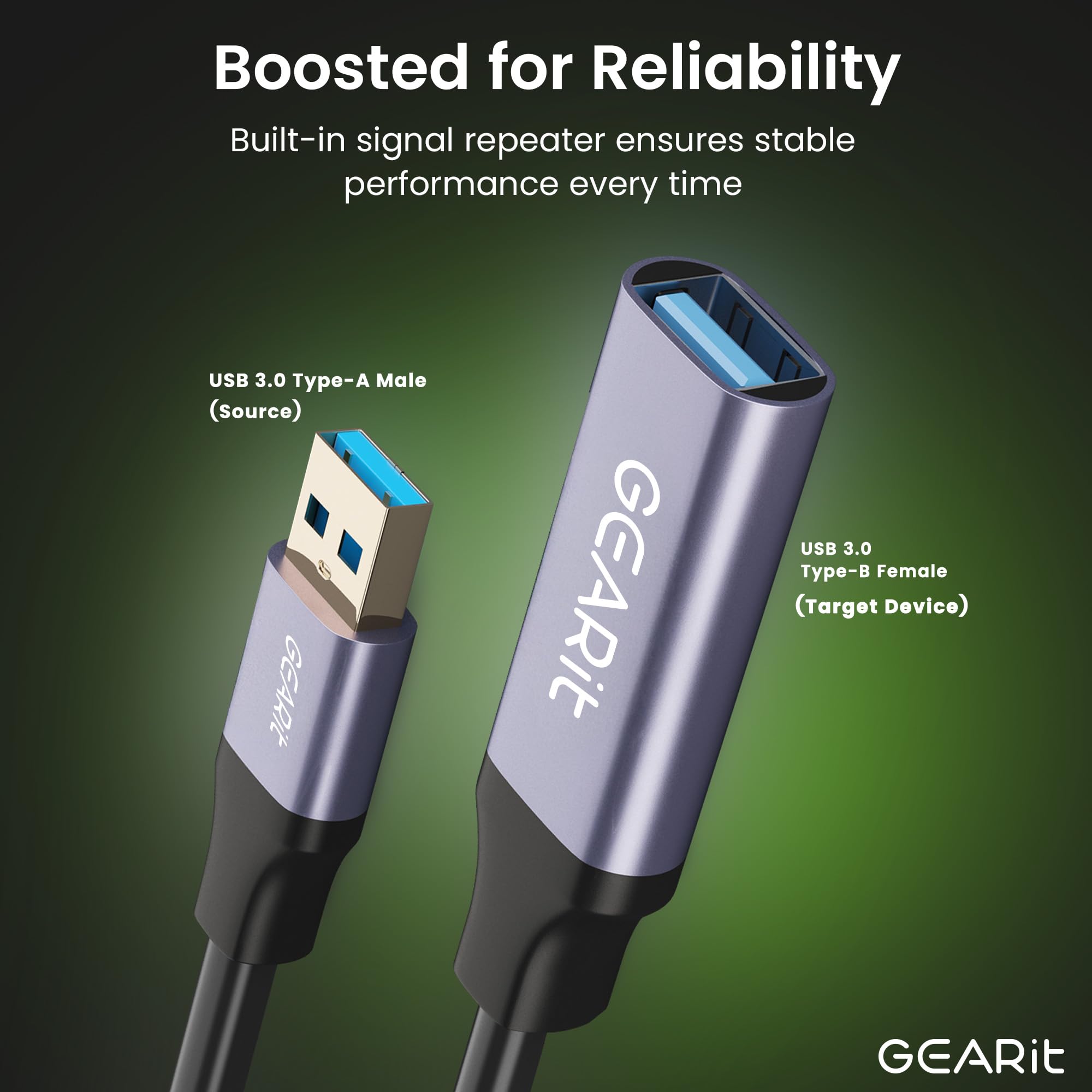GEARit Cavo di prolunga attivo USB 3.0 (9,1 m), da maschio A a femmina A, ripetitore USB con ripetitore di segnale per Oculus Rift, Quest Link, Xbox 360 Kinect, PlayStation, stampante, webcam, 9,1 m