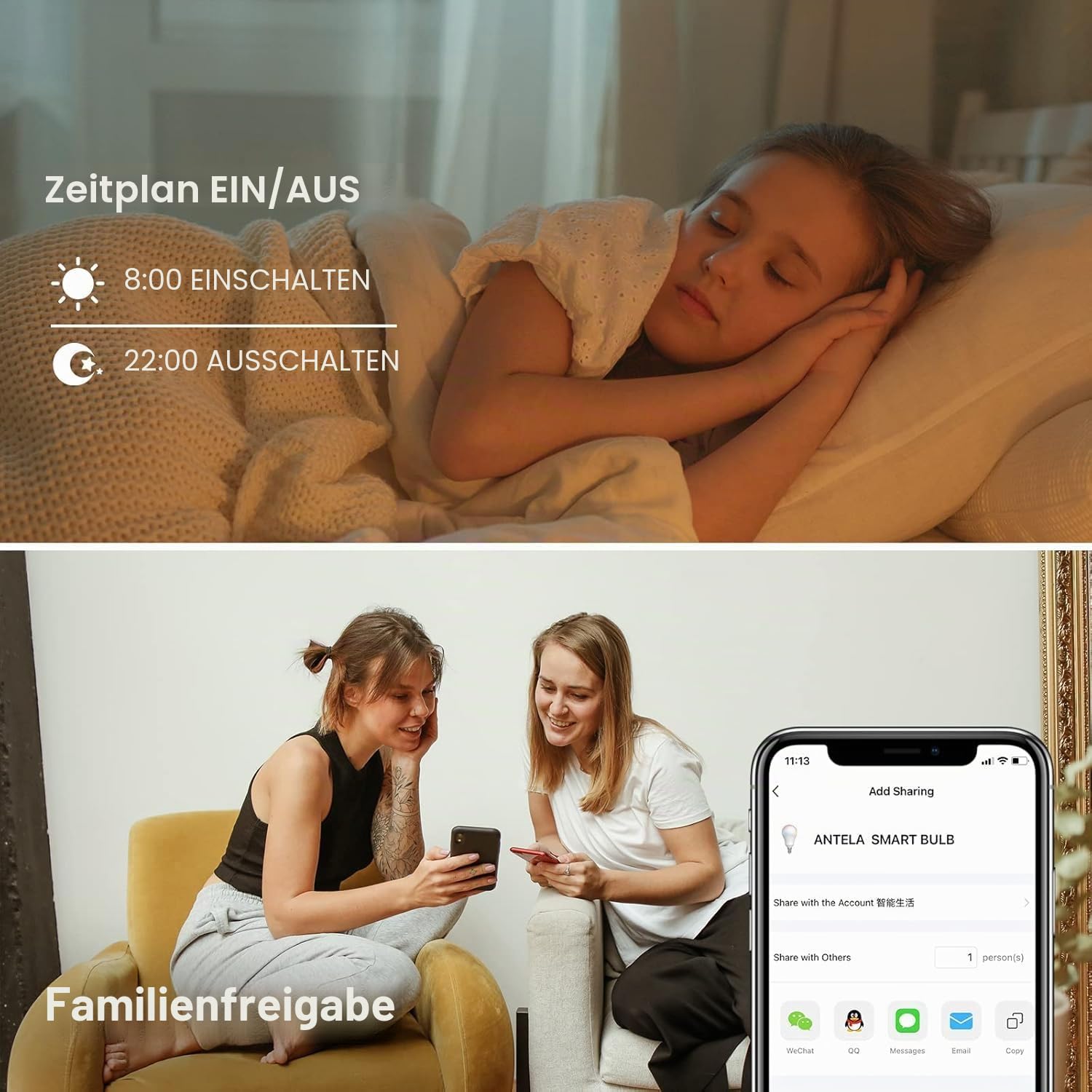 ANTELA Alexa Smart WLAN LED Glühbirne E27 A65 12W RGB Dimmbar, 4 Stück