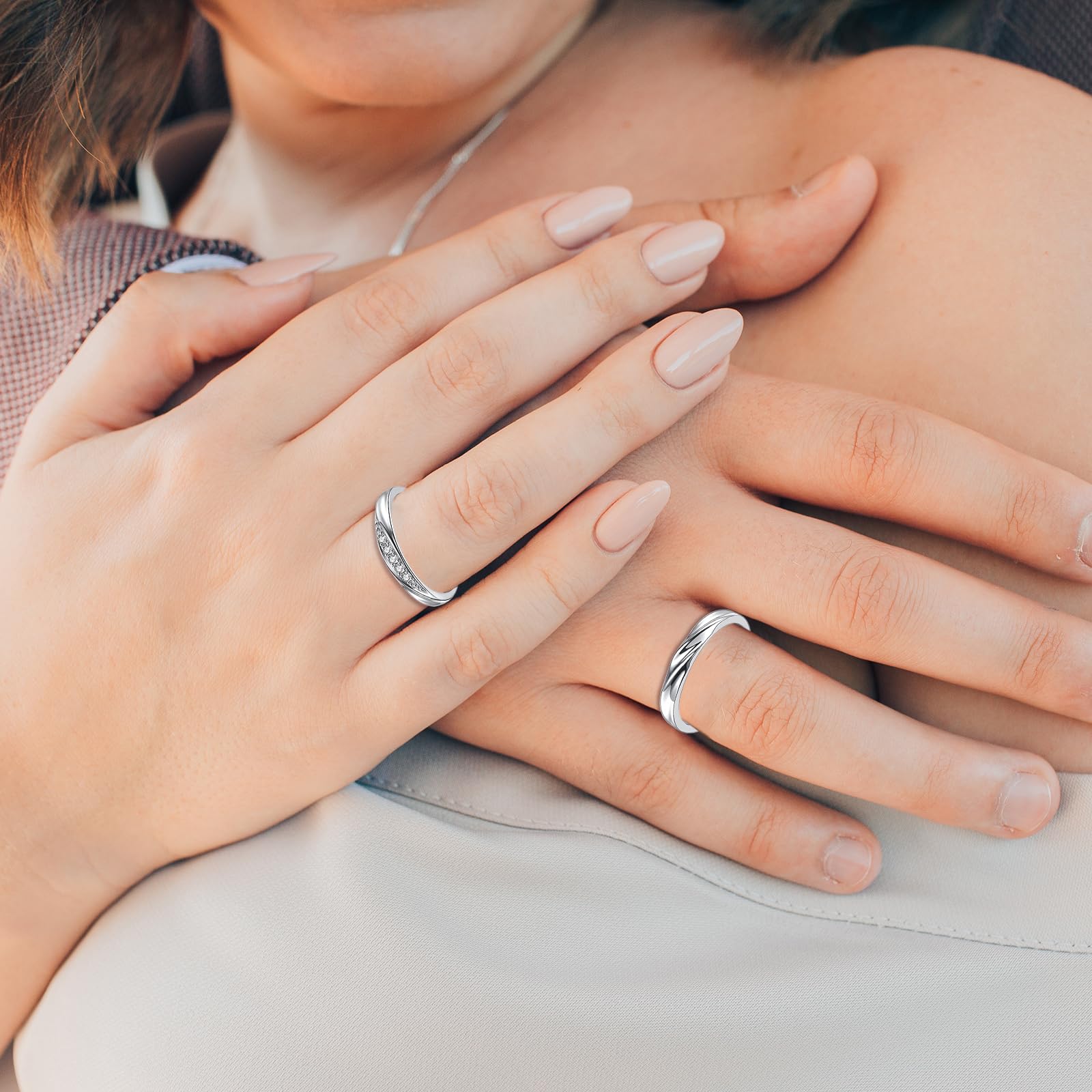 Vxddy Coppia Anelli Fedine Fede Nuziale Attraversa il Fiume Dell'amore Anello per Lui e Lei Argento Sterling Promessa Fidanzamento Regalo