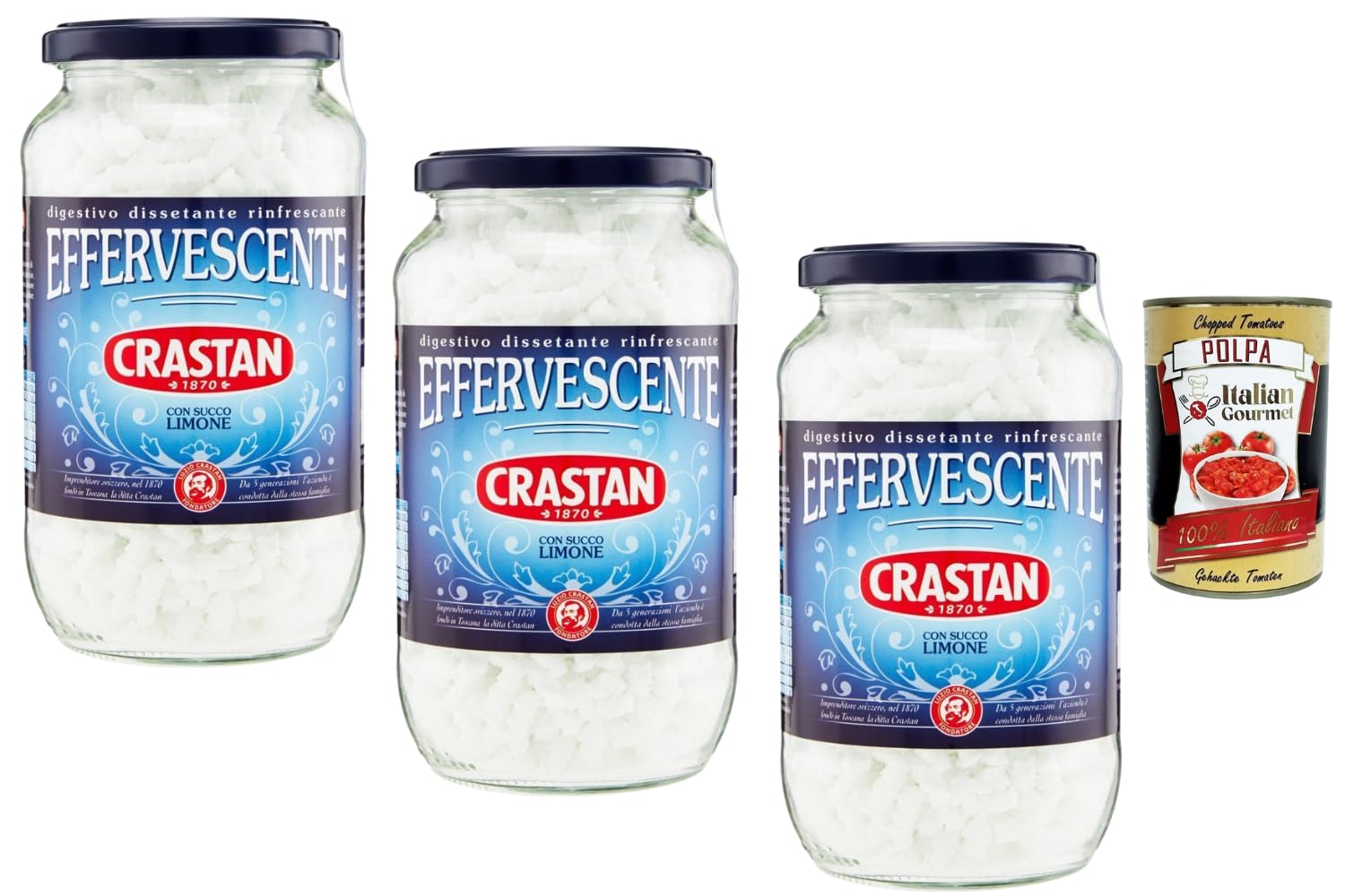 Italian Gourmet - Crastan - Effervescent Citron Digestif Rafraîchissant 3x250 g Boisson Effervescente au Jus de Citron Aide Digestive Après Repas Sans Colorants + Italian Gourmet Polpa