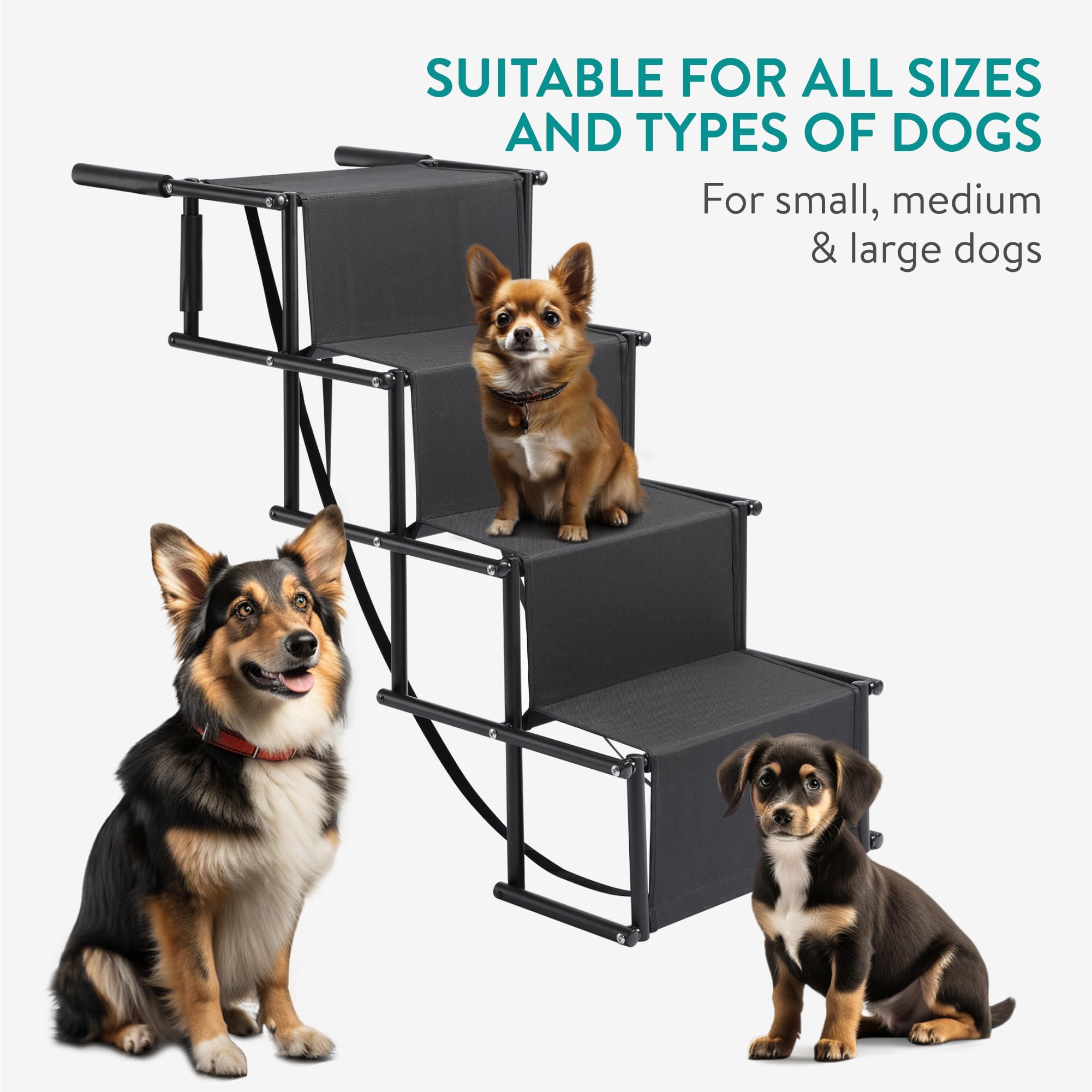 Navaris Escalier pour Chien - Rampe Pliable d'accès Voiture pour Chiens Petits et Grands adaptée à Tous Les véhicules - Marche Pied pour Animal avec Marche 45 cm de Largeur