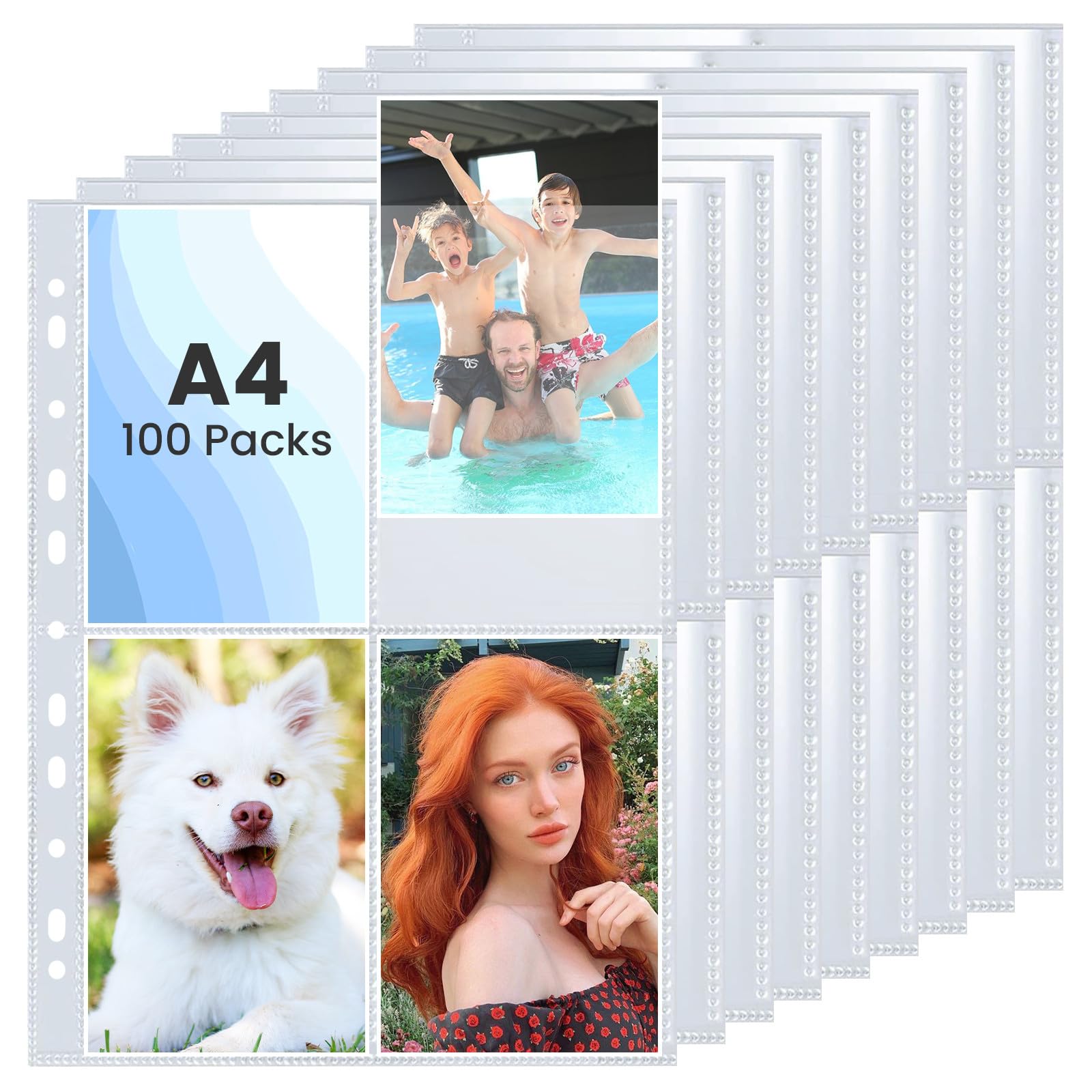 100 Pack Tasche A4 Foto Maniche,Raccoglitore Carte,4 Scomparti,Porta Cartoline A4,Buste Trasparenti Cartoline Inserimento,per La Protezione di Foto,Documenti,Cartoline(10,8 x 15,2 cm)