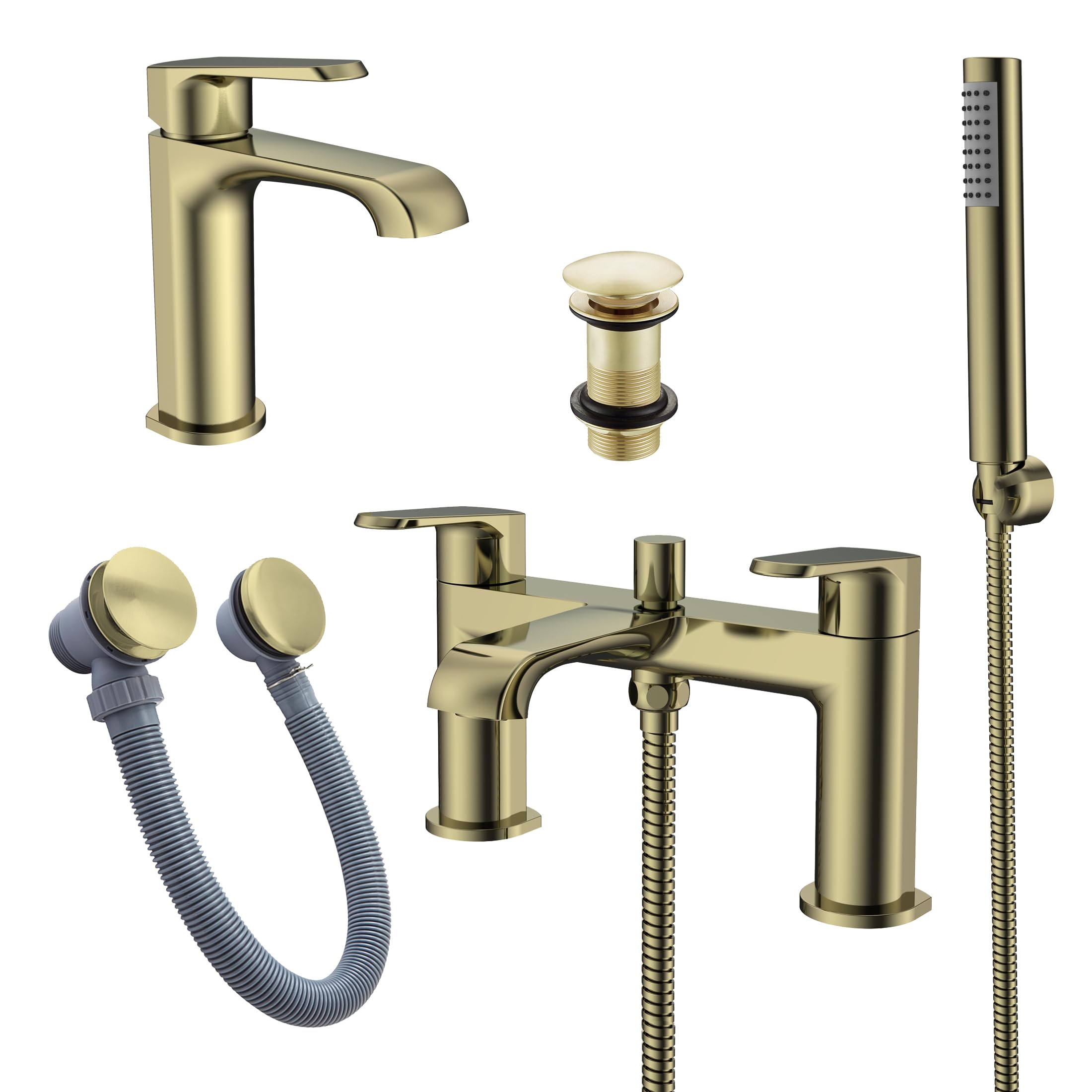 The Home Store Brass Lunaris Brushed Bath Shower Mixer And Mono Mixer Tap With Bath Waste And Unslotted Basin Waste