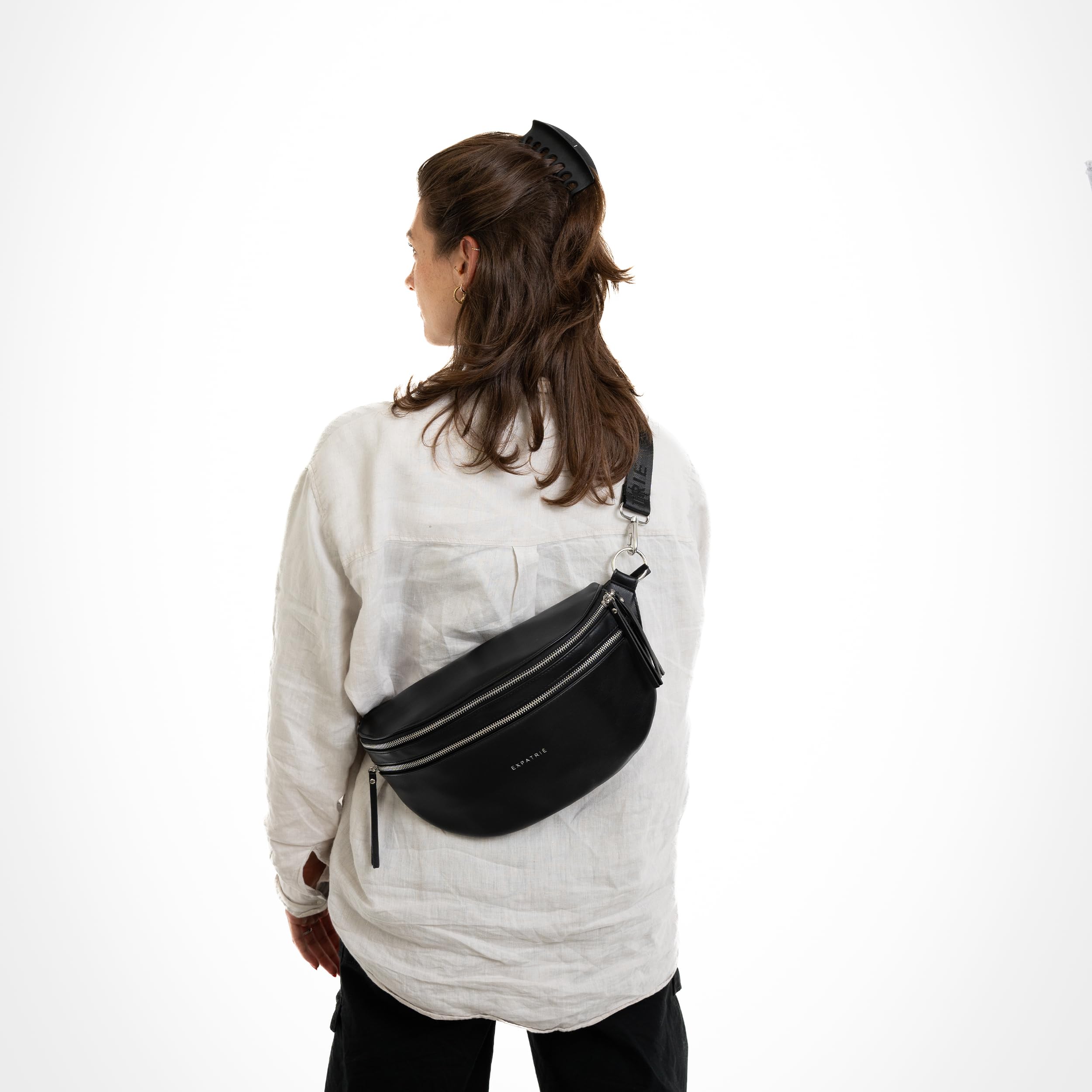 Expatrié Bauchtasche Damen Schwarz - Alice Large - Gürteltasche für Festival, Reisen & Alltag aus Veganem Leder - Brusttasche Stylisch - Wasserabweisend