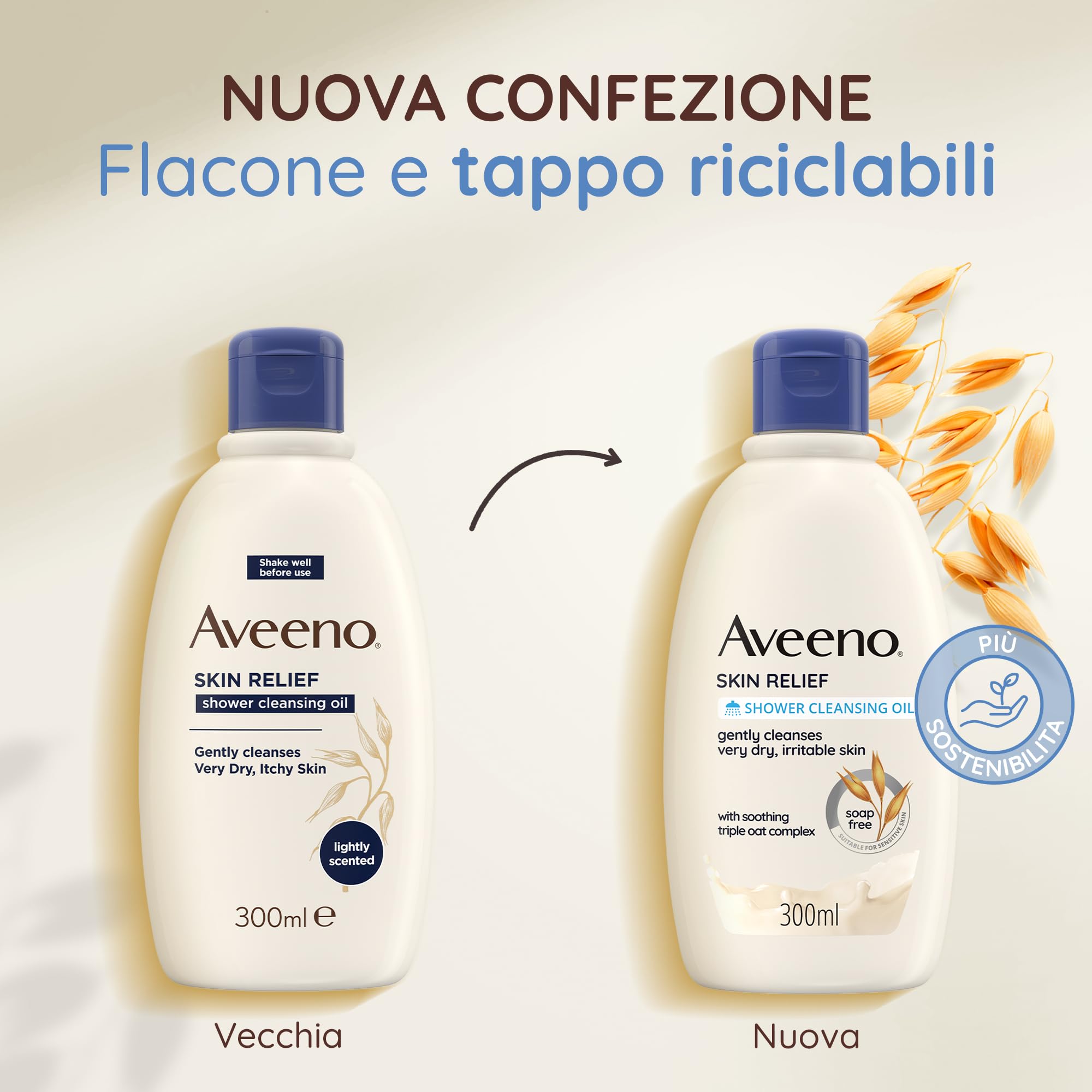Aveeno Skin Relief Detergente Olio Bagno E Doccia, Olio doccia per pelle secca e pruriginosa, Olio detergente corpo con complesso di Avena Prebiotica, Bagnodoccia ad alta tollerabilità, 300 ml