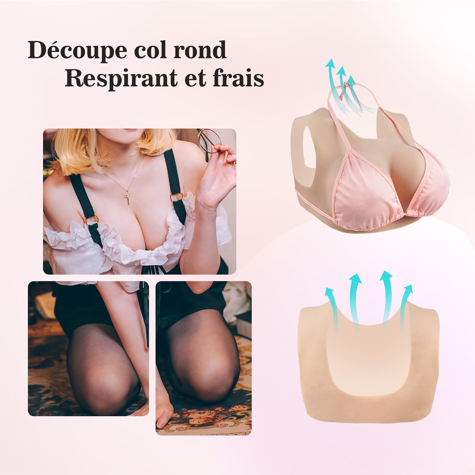 Minaky Faux Seins Silicone Col Rond et Creux Plaques mammaires réalistes pour Cosplay Transgender