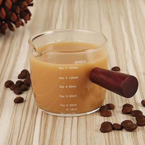 Miniatura 2 de BCnmviku Vaso de chupito de café expreso, 5.1 fl oz, 5 onzas, triple jarra barista con mango de madera (1)