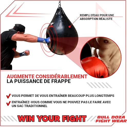 Bull Doza Fight Wear Pro Water Punch Bag - Heavy Durable Waterproof - Three Sizes (L (19”) 53kg) - 4