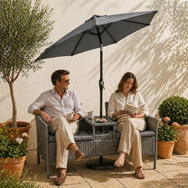 GardenCo Outdoor 2m Parasol - Crank Up & Tilt Function Options Garden Parasol Umbrella - UV Rated 50-38mm Parasol Pole - 5