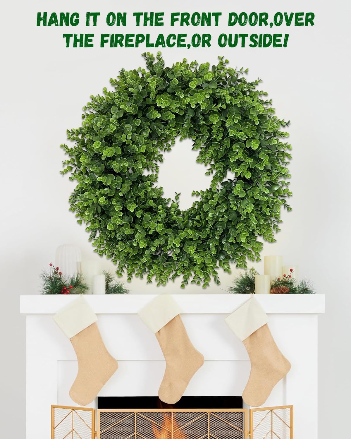 2Pcs Wreaths 26" Boxwood Wreath for Front Door, Faux Round Boxwood Wreath, All Season Outdoor & Indoor Window, Porch Wall Decor. Day Farmhouse Wedding Home Greenery Decoration.