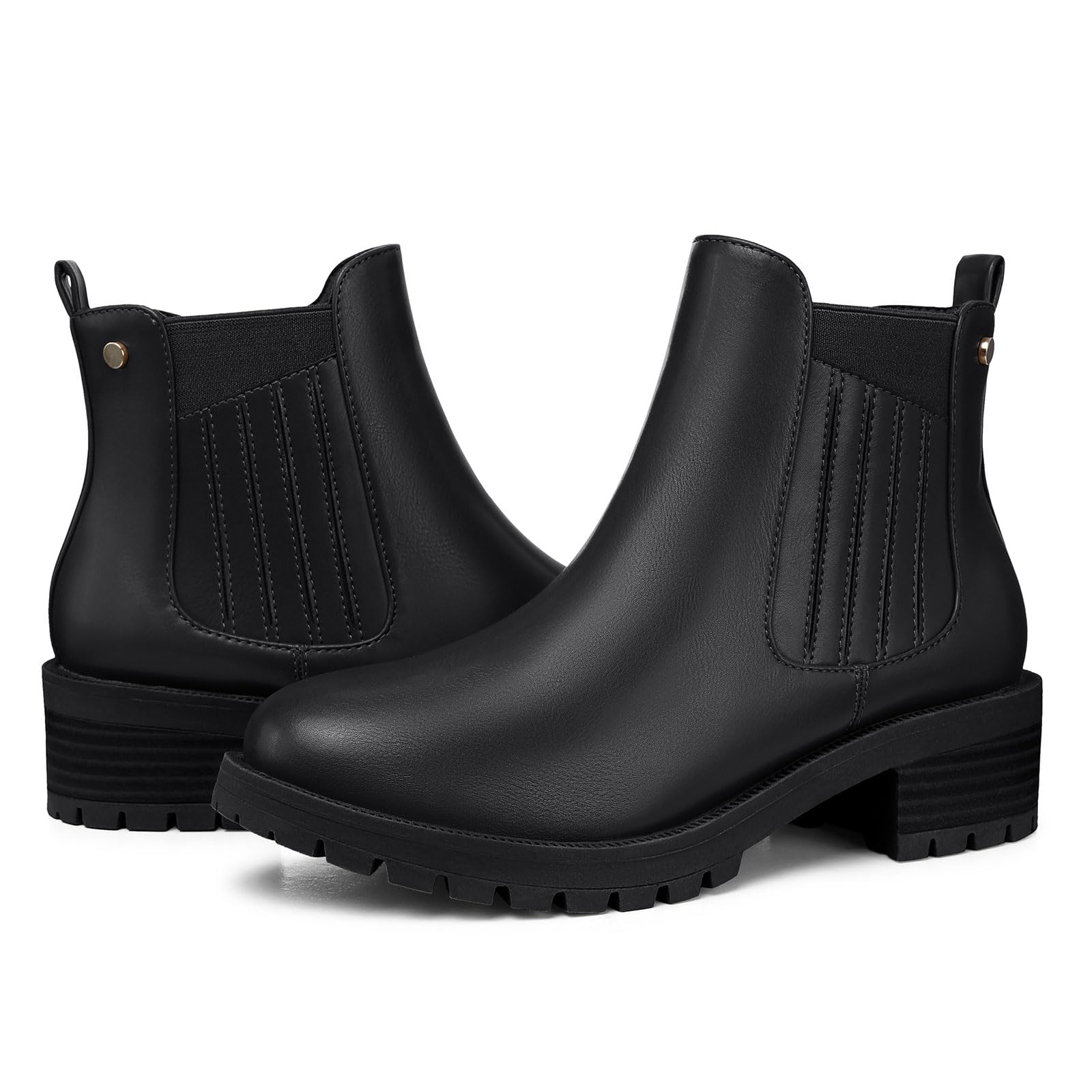 TEMOFONWomen's Ankle Boots Chelsea: Fall Round Toe Booties - Chunky Platform Leather Boots with Zipper