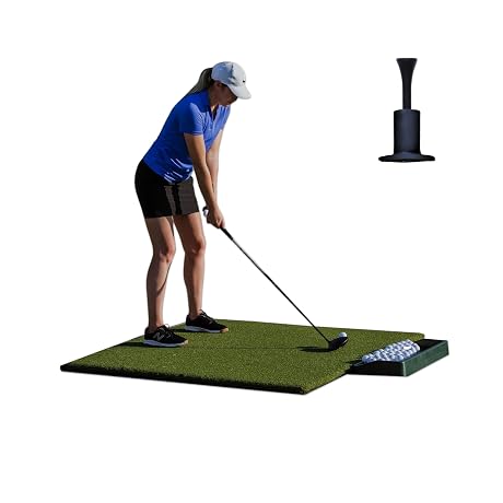 Original Country Club Elite by Real Feel Golf Mat 5x5 ft, Thick Outdoor & Indoor Turf Practice Mat with Real & Rubber Tee Compatibility | Heavy Duty Advanced Rubber Backing Training Mat | Zero Bounce