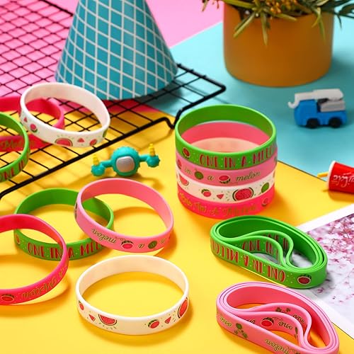 Miniatura 4 de Capoda 24 piezas de decoraciones de fiesta One In a Melon, pulseras de silicona para el primer cumpleaños con temática de sandía, para fiesta de