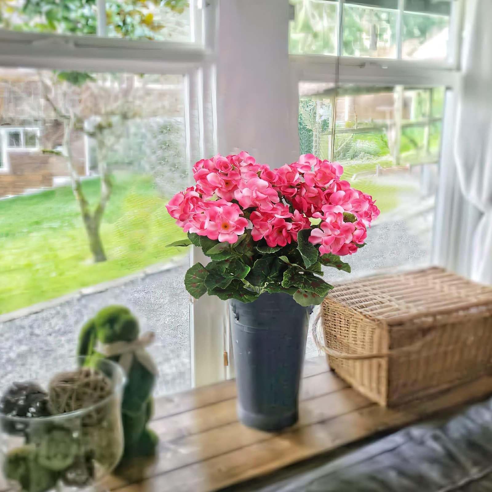 Laelfe 4 Bundles Artificial Pink Geraniums for Outdoors UV Resistant Fake Geraniums Flowers Faux Silk Geranium Plants for Outside Indoor Home Balcony Window Boxes Garden Decorations - Image 3