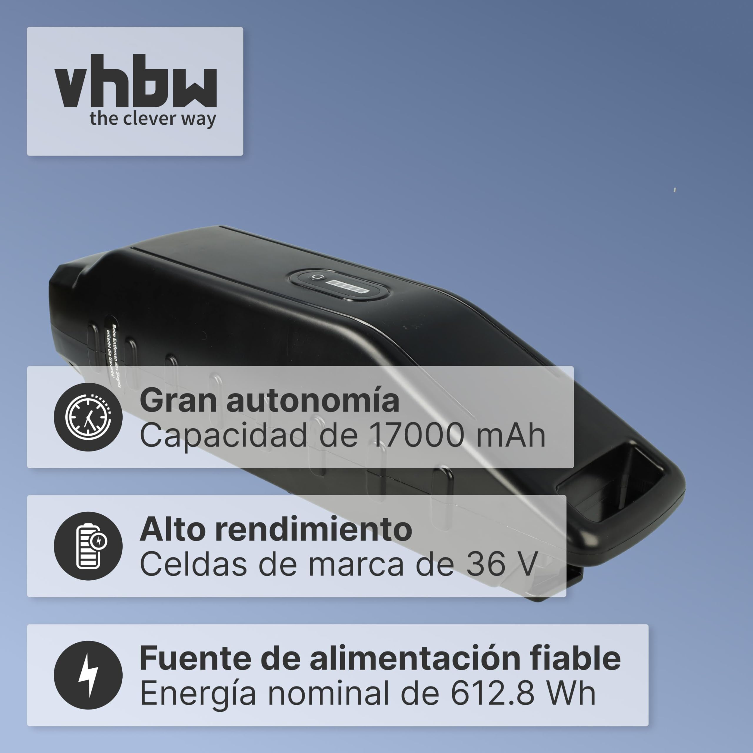 vhbw Batería Compatible con Babboe Carve Mountain Bici eléctrica (17 Ah, 36 V, Li-Ion) - Negro