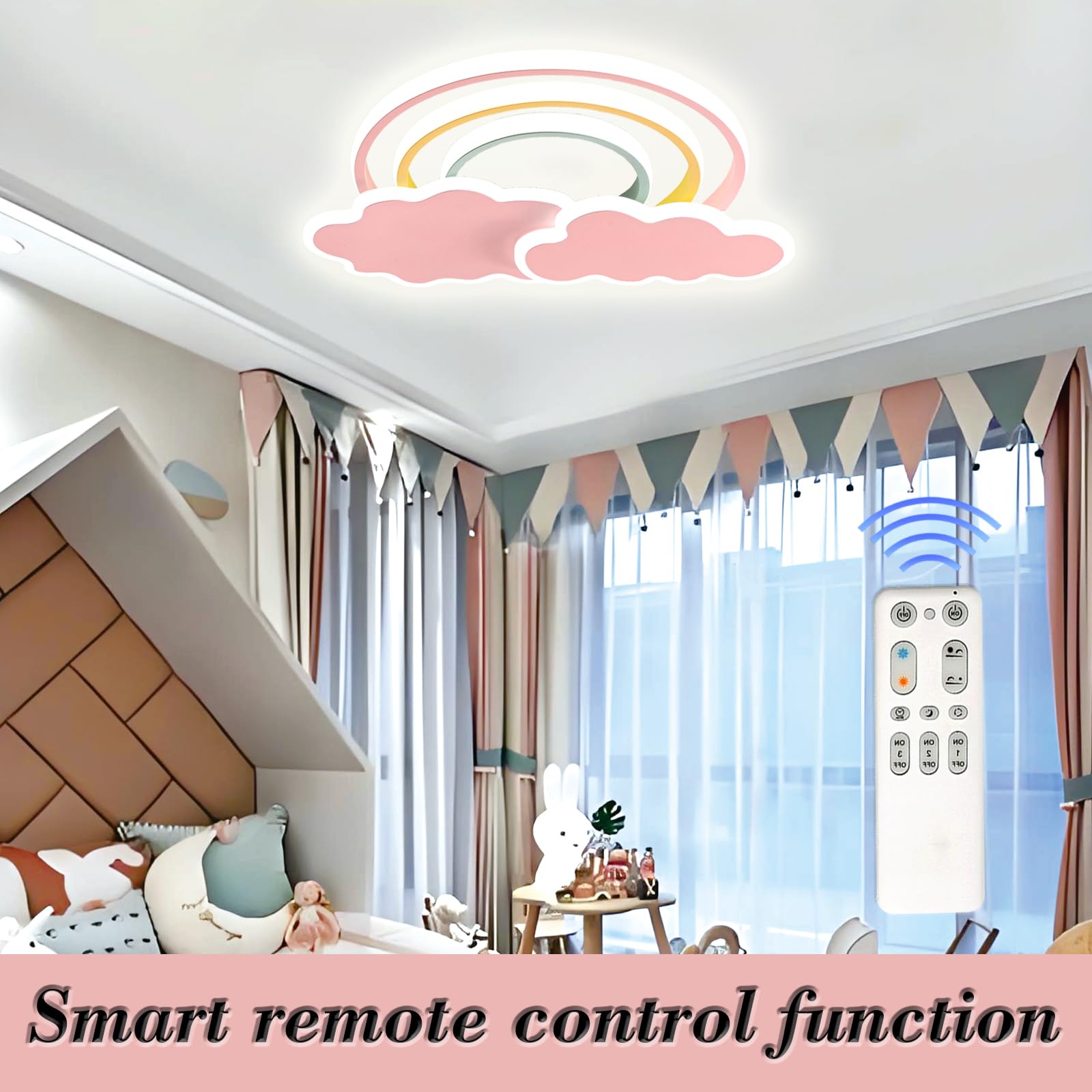 Led Kinder Deckenleuchte Wolken Regenbogen Deckenleuchte dimmbar mit Fernbedienung,Nachtlicht Funktion Kinderzimmer Schlafzimmer Wohnzimmer Junge Mädchen Schlafzimmer blau Deckenlampen 45cm