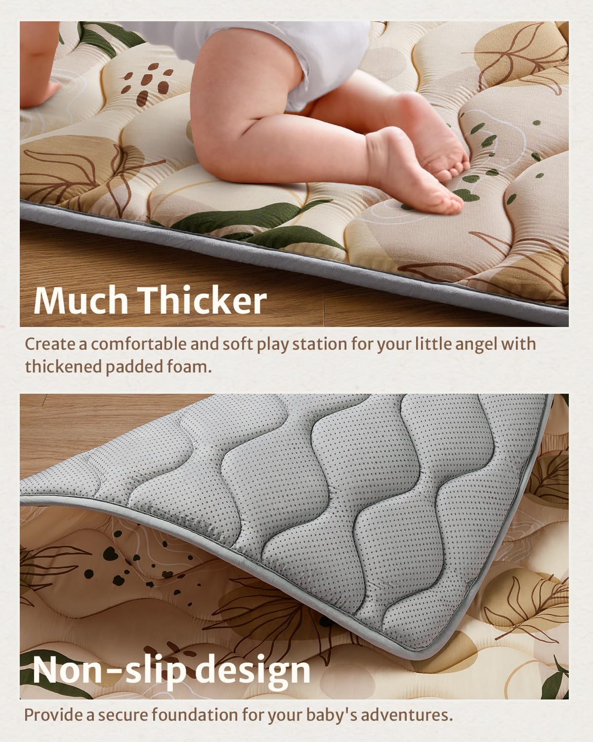 Blissful Diary Baby Play Mats for Floor, 50x50 Playpen Mat, Thick Cushioning Padding Foam Playmat for Baby and Toddlers Infants, Non-Slip & Machine Washable, Earth Tones Design - Image 5