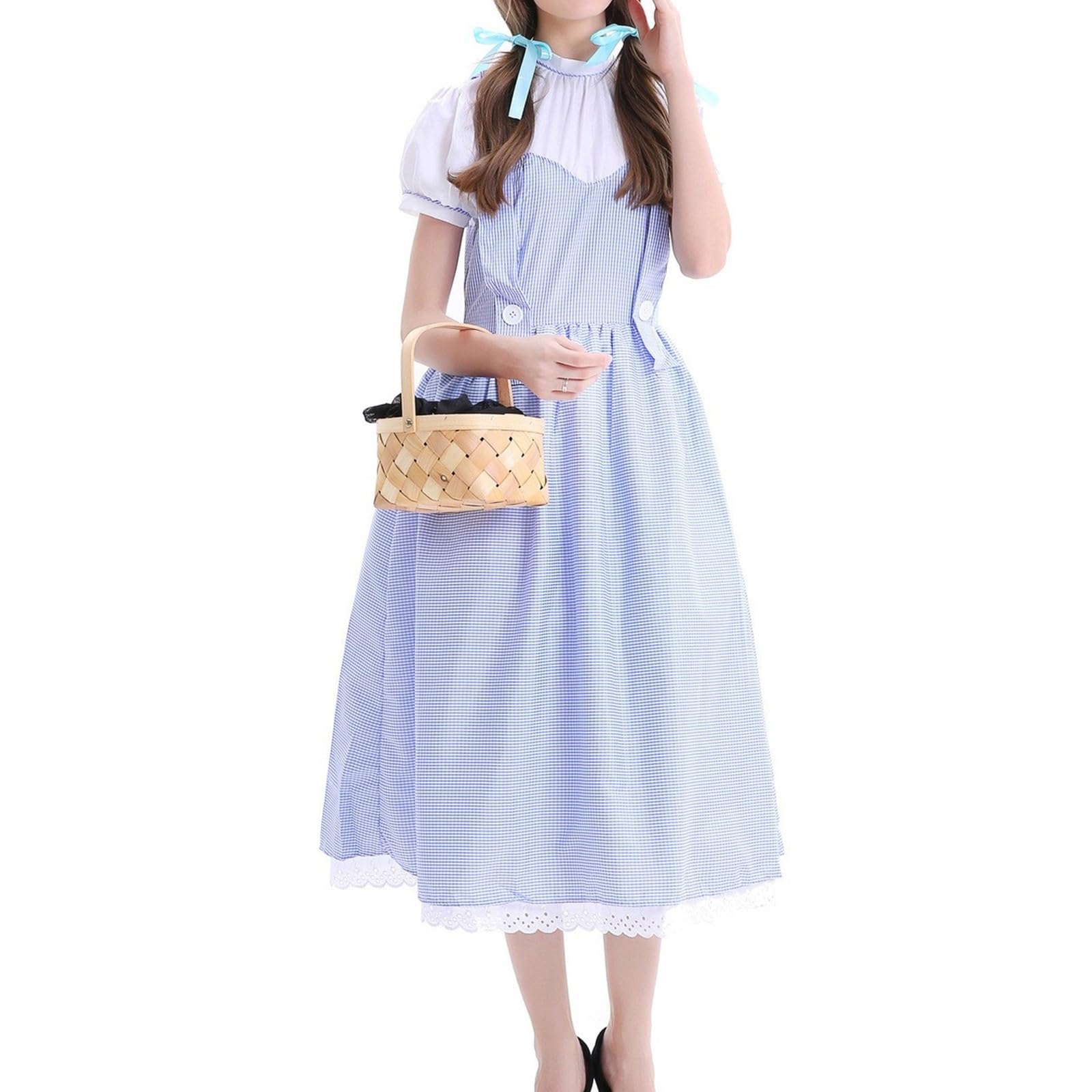 Dirndl Lang Damen Kurzarm Streifen Dirndl Kleid Mit Spitzen Und Haarreif Oktoberfest Dirndlkleid Lässiges Trachtenkleid Bequem Trachtenrock Festliches Kleider Für Oktoberfest Karneval Cosplay